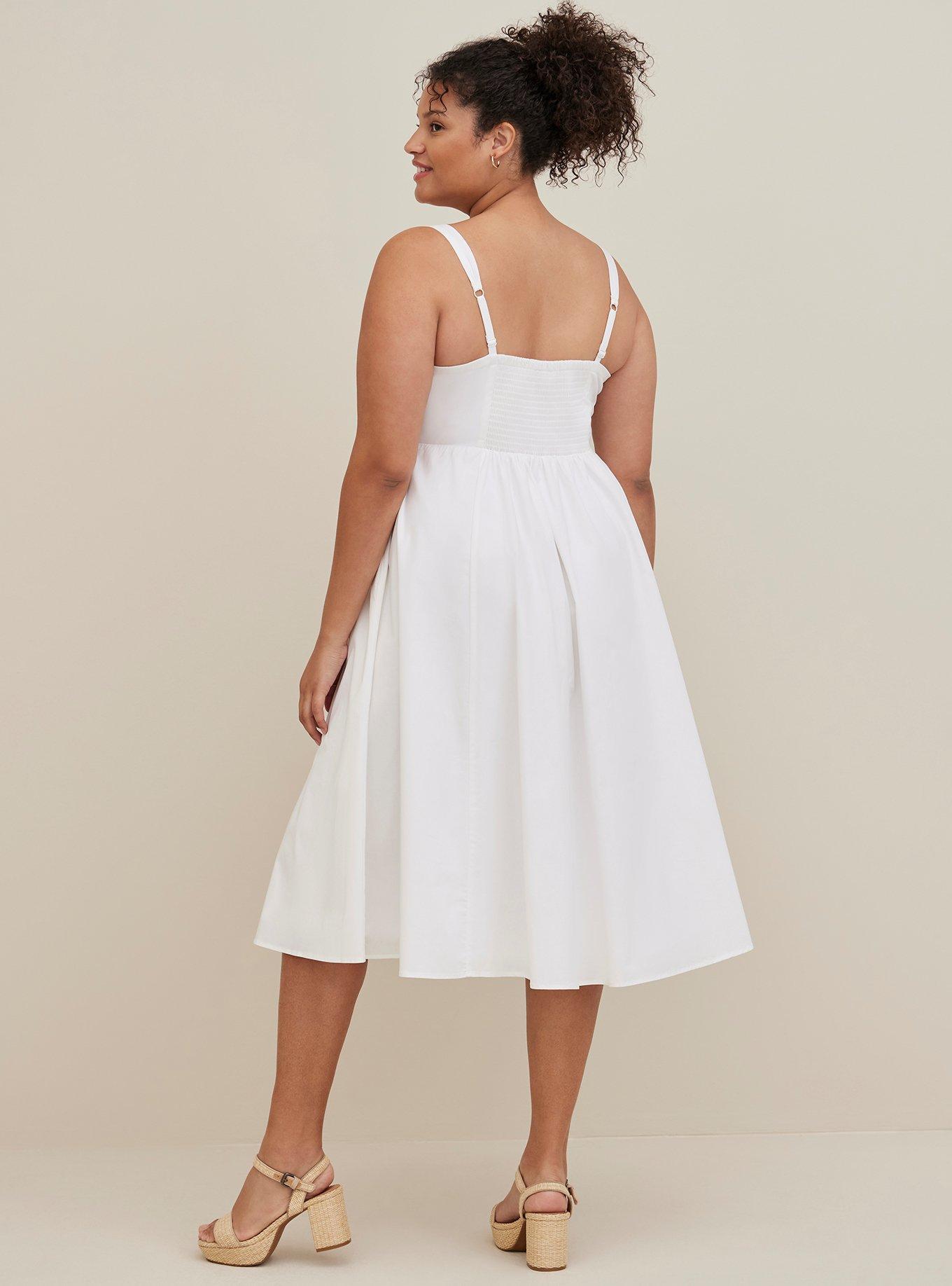 Midi Poplin Fit & Flare Dress, CLOUD DANCER, alternate