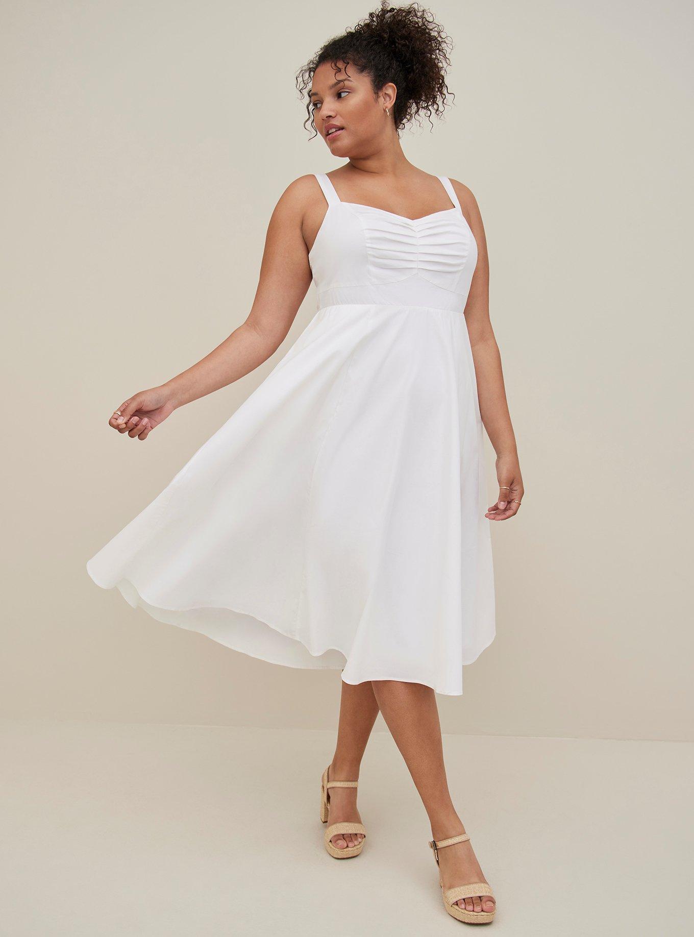 Midi Poplin Fit & Flare Dress, CLOUD DANCER, alternate