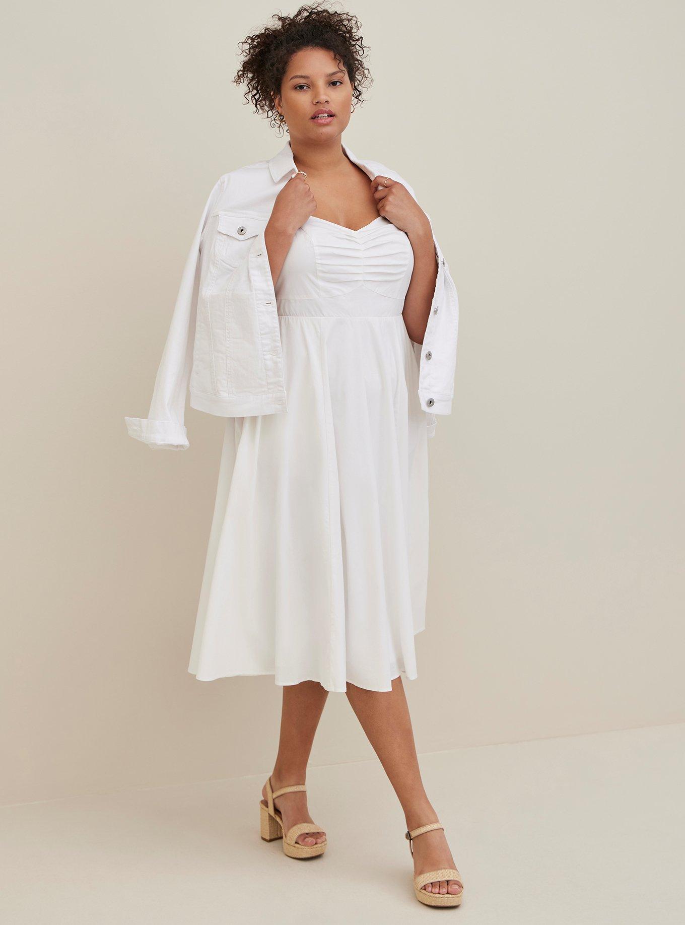 Midi Poplin Fit & Flare Dress, CLOUD DANCER, hi-res