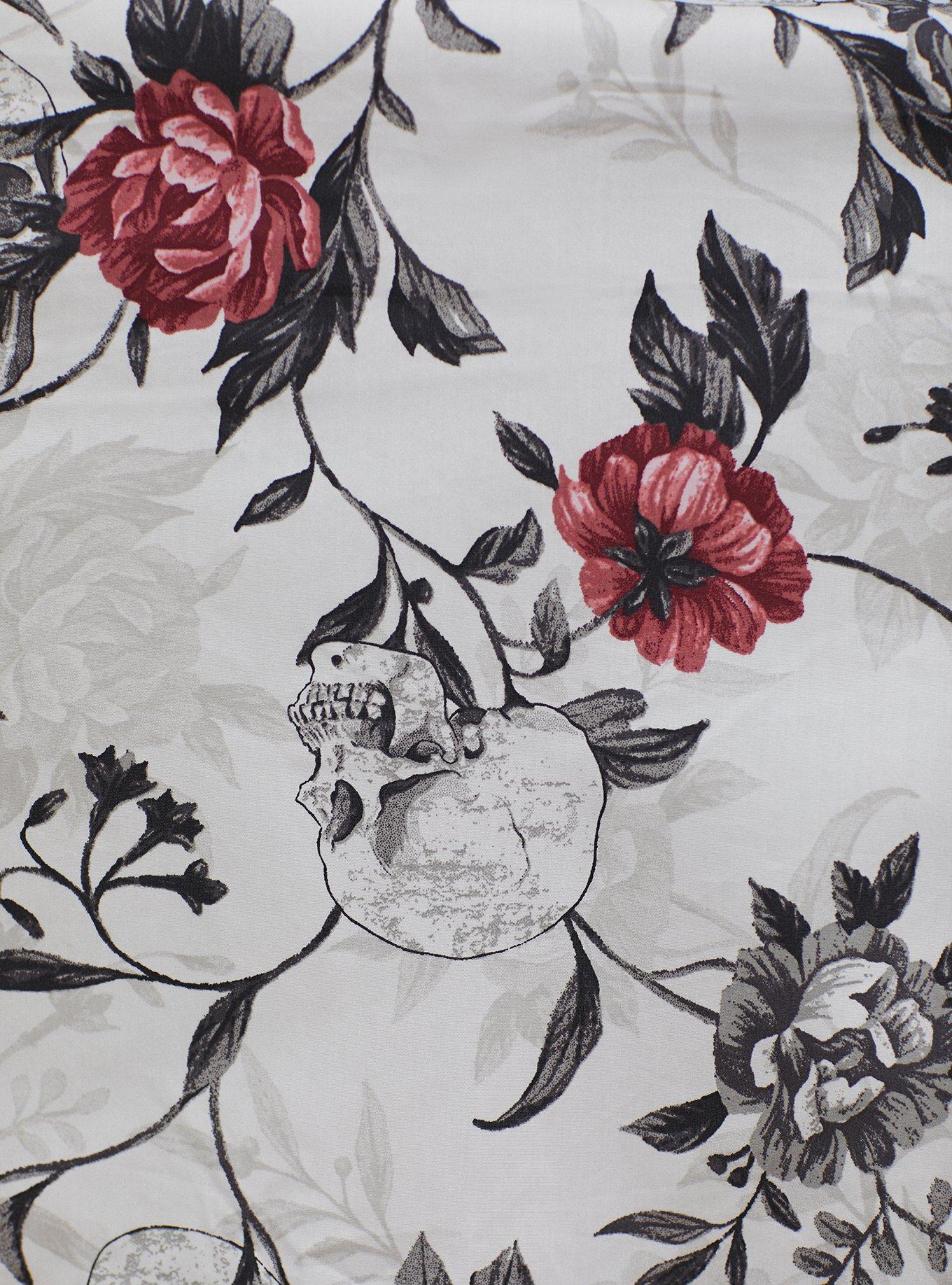 Midi Poplin Fit & Flare Dress, SKULL FLORAL, alternate