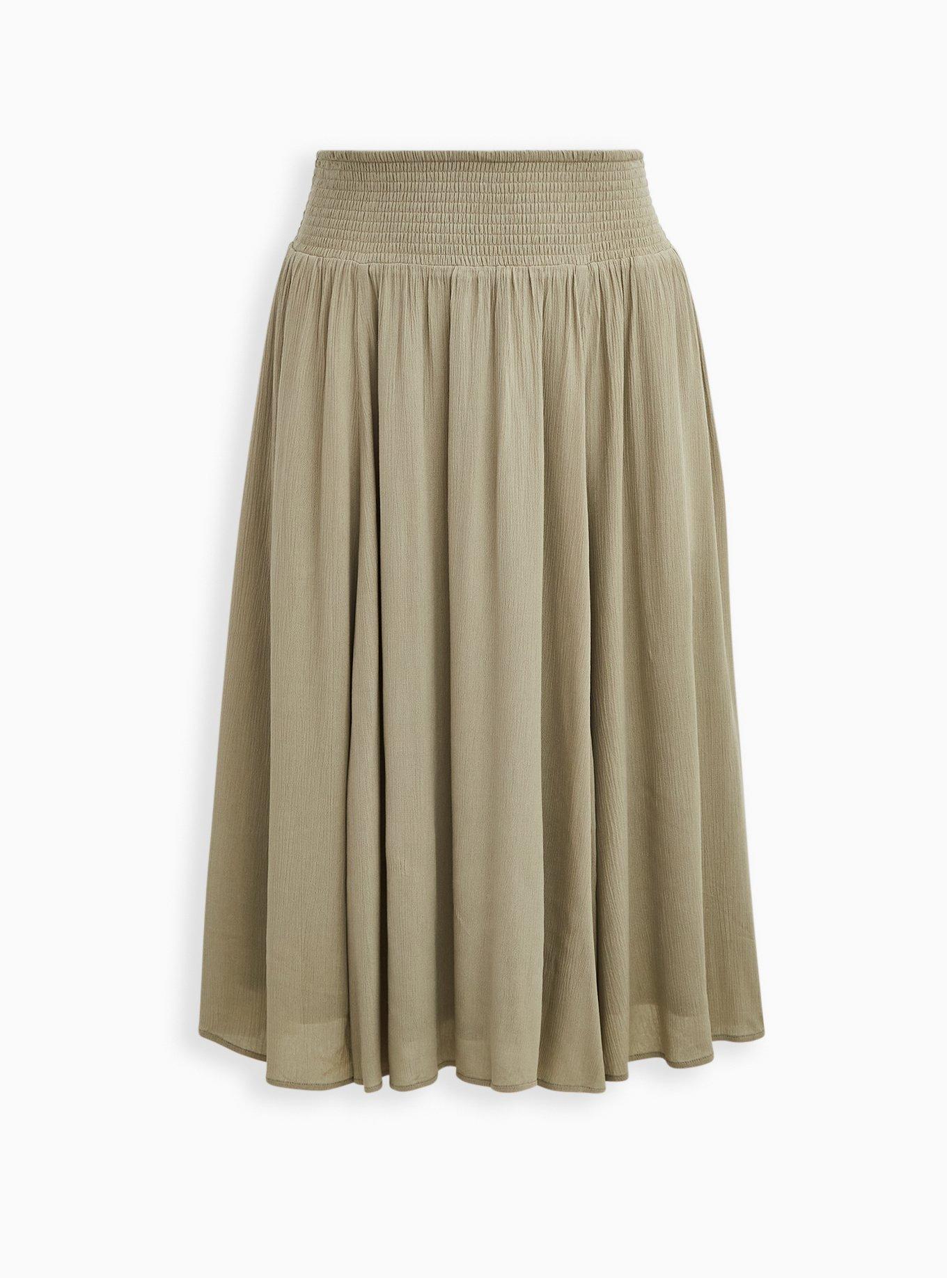 Plus Size - Green Gauze Smocked Waist Tea Length Skirt - Torrid