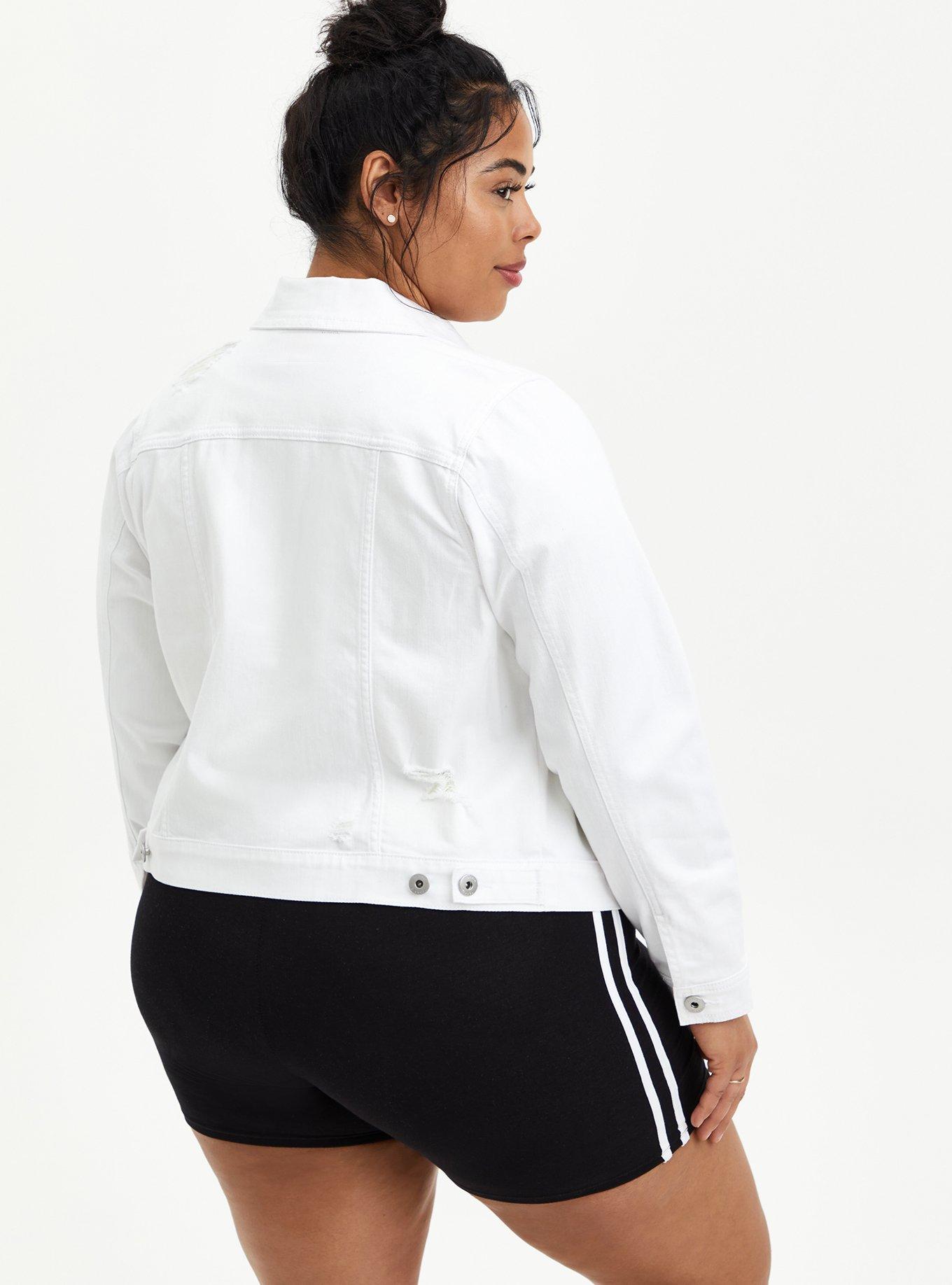 White Destructed Cropped Denim Trucker Jacket, OPTIC WHITE, alternate