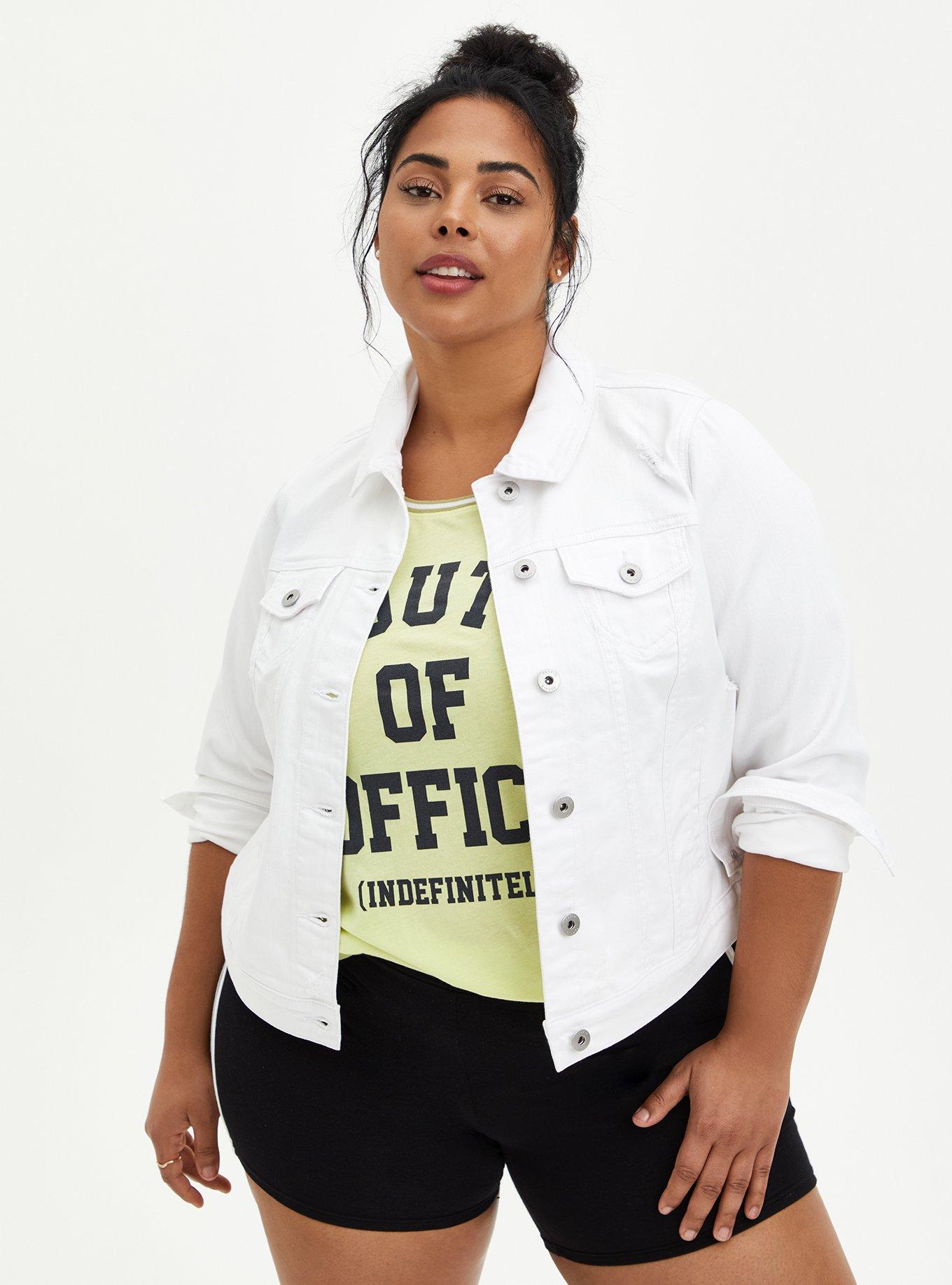 Plus size store white denim jacket