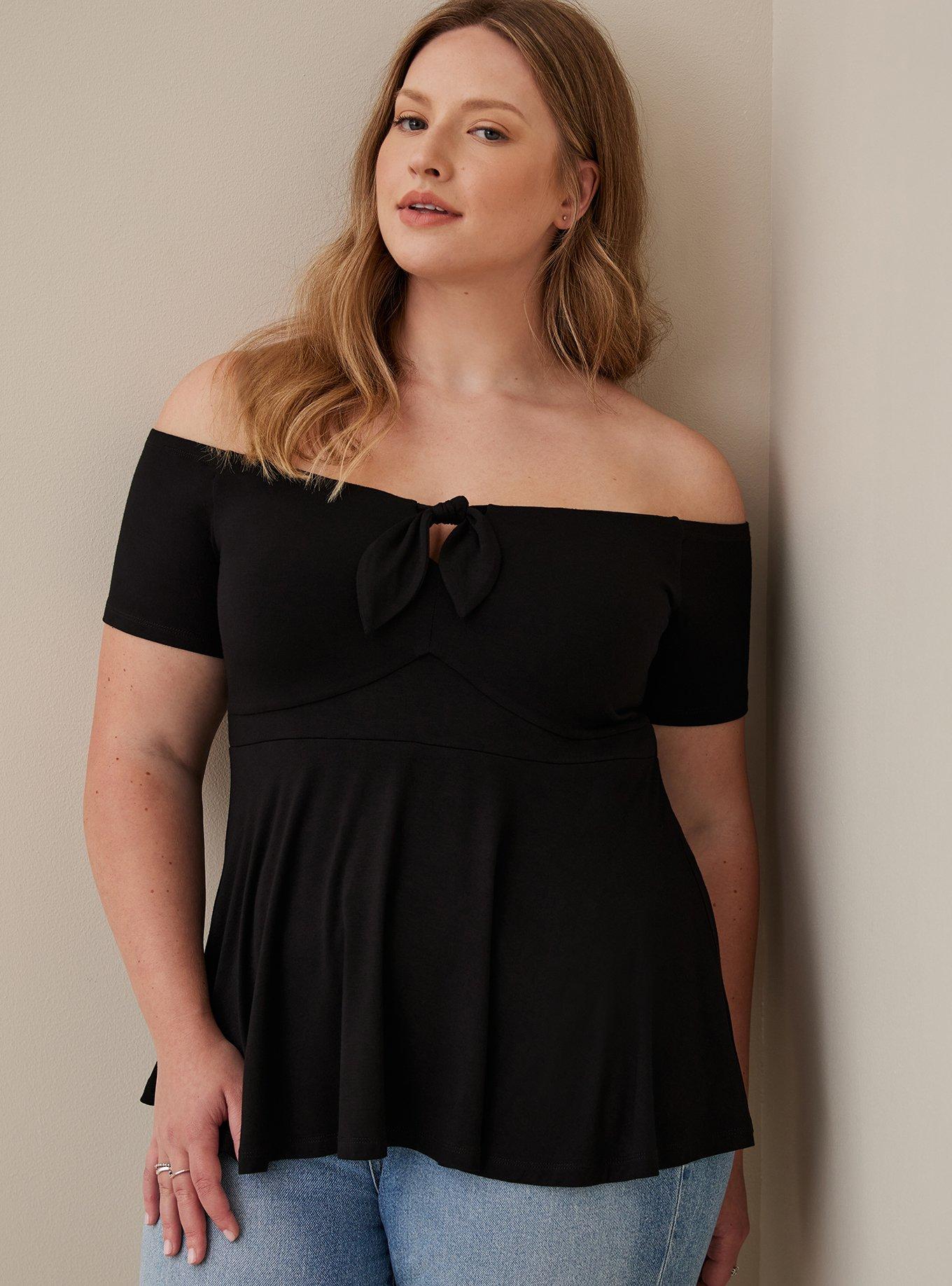 Plus Size - Babydoll Super Soft Tie-Front Off-Shoulder Top - Torrid