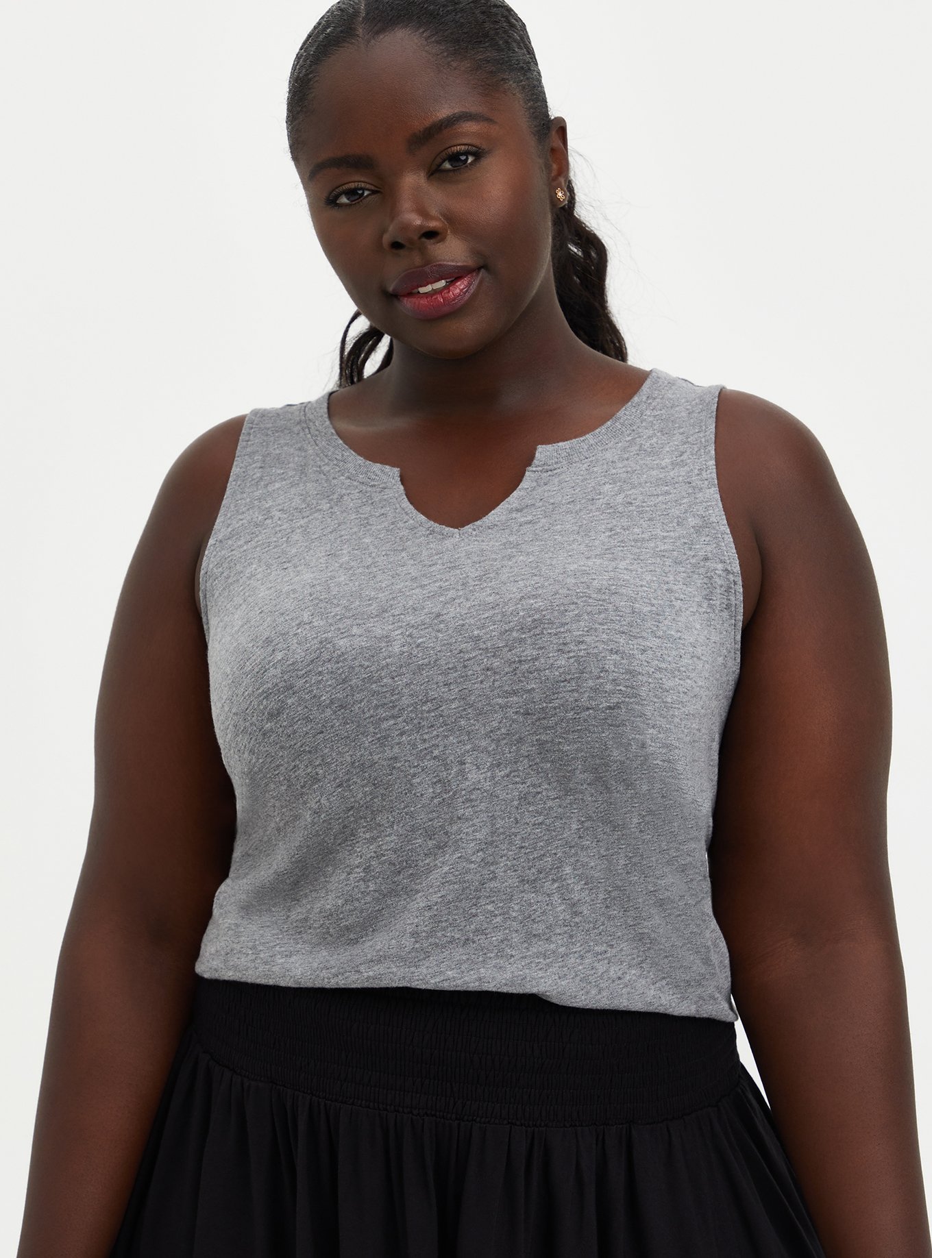 Plus Size - Classic Fit Heritage Slub Split Neck Tank - Torrid