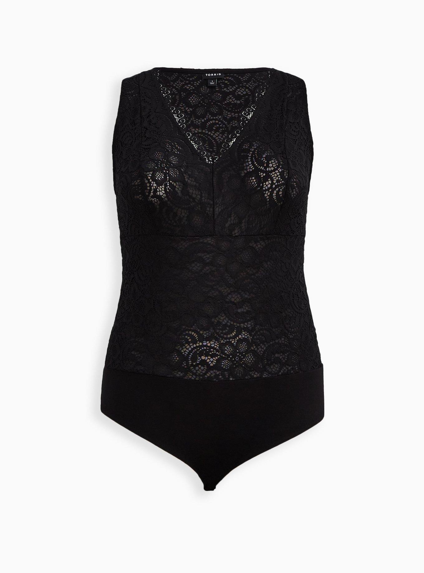  Other Stories lace bodysuit with deep V-neck in black