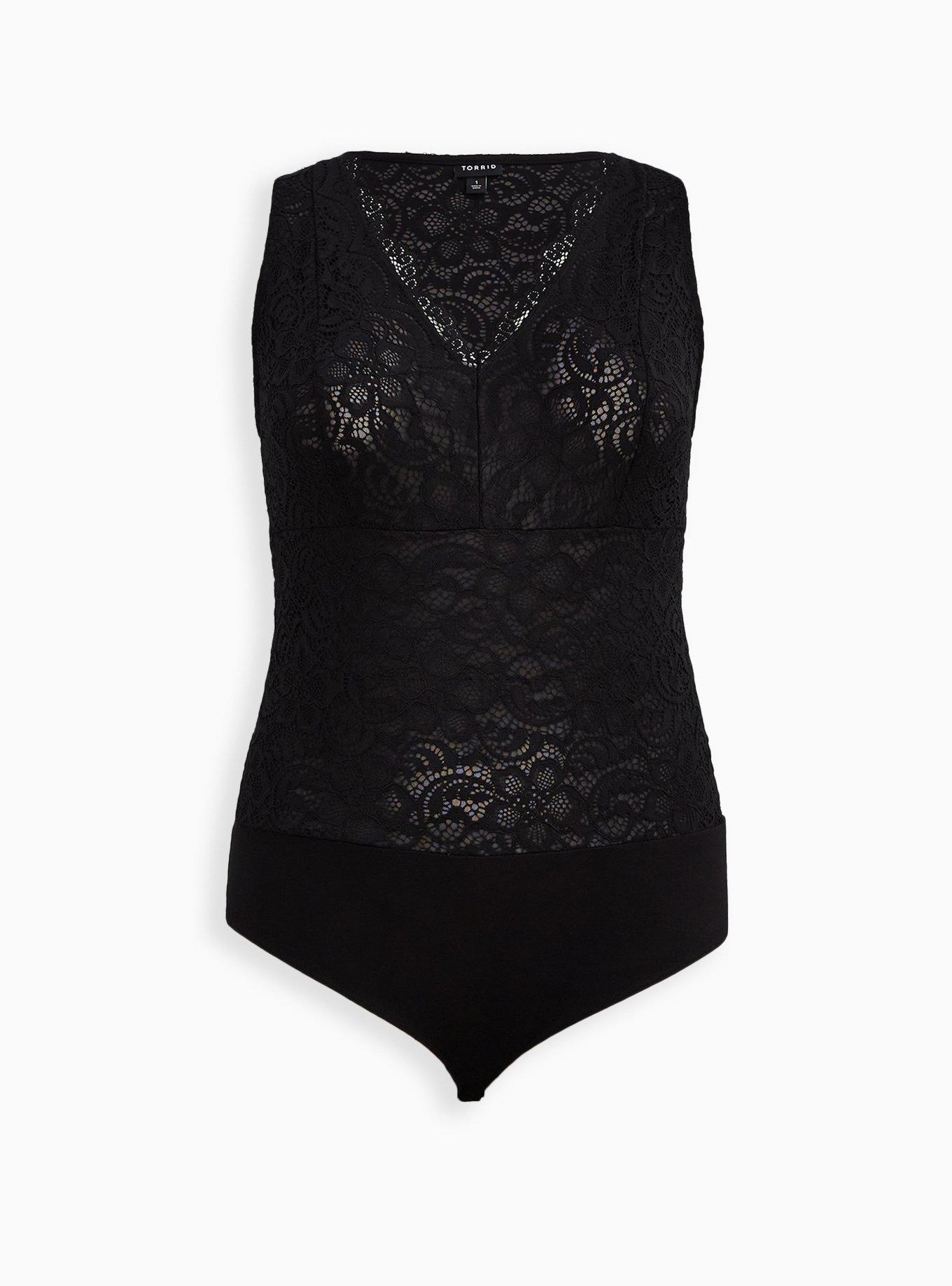 Super Soft Black Lace Bodysuit, DEEP BLACK, hi-res