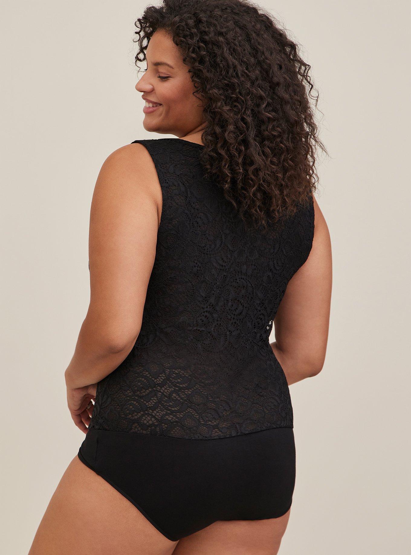 Womens Torrid Black Mesh & Lace Underwire Thong Bodysuit Size 00 10 Medium  NWT