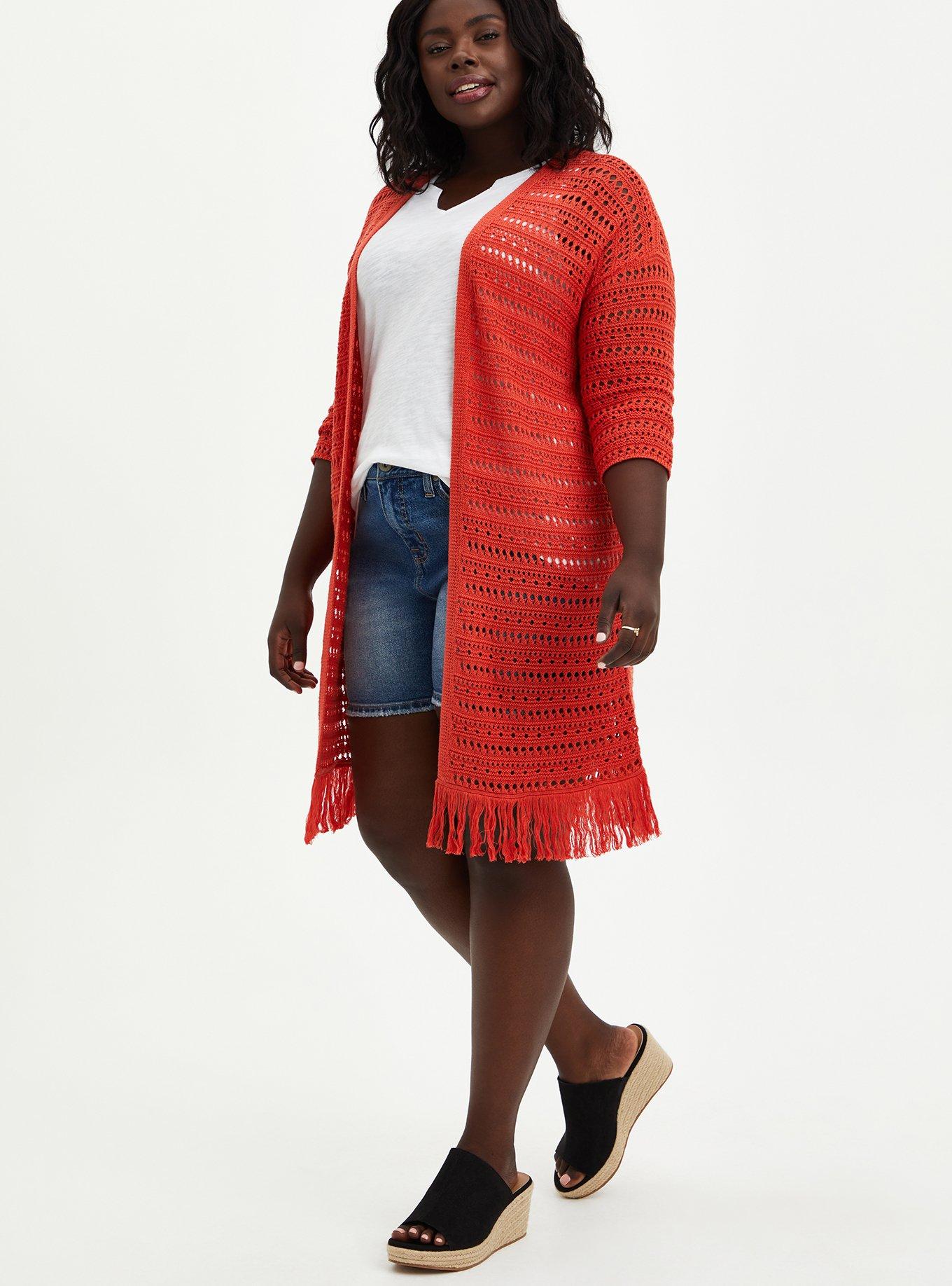 Drop Shoulder Kimono - Pointelle Orange, FIG, alternate