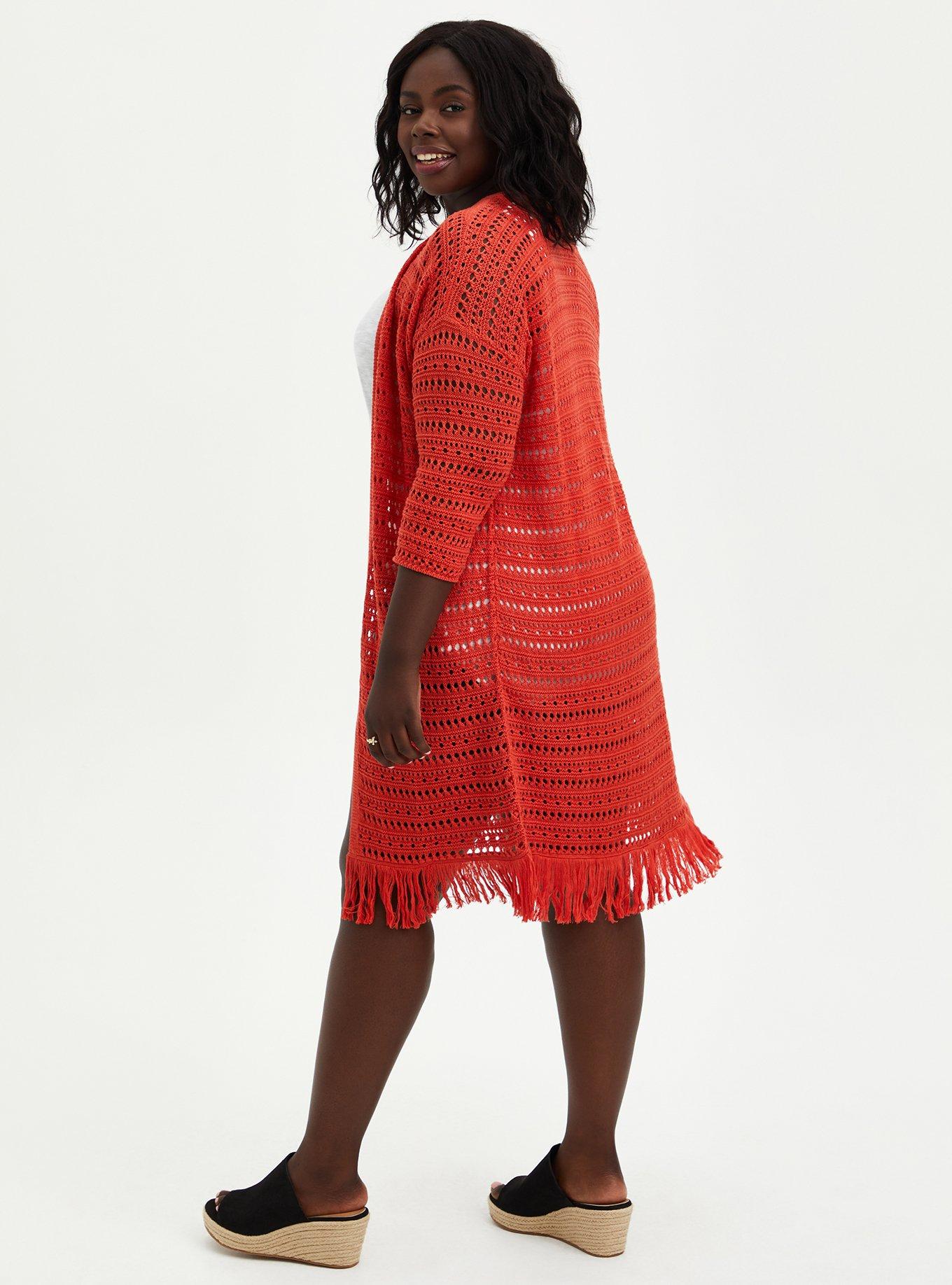 Drop Shoulder Kimono - Pointelle Orange, FIG, alternate