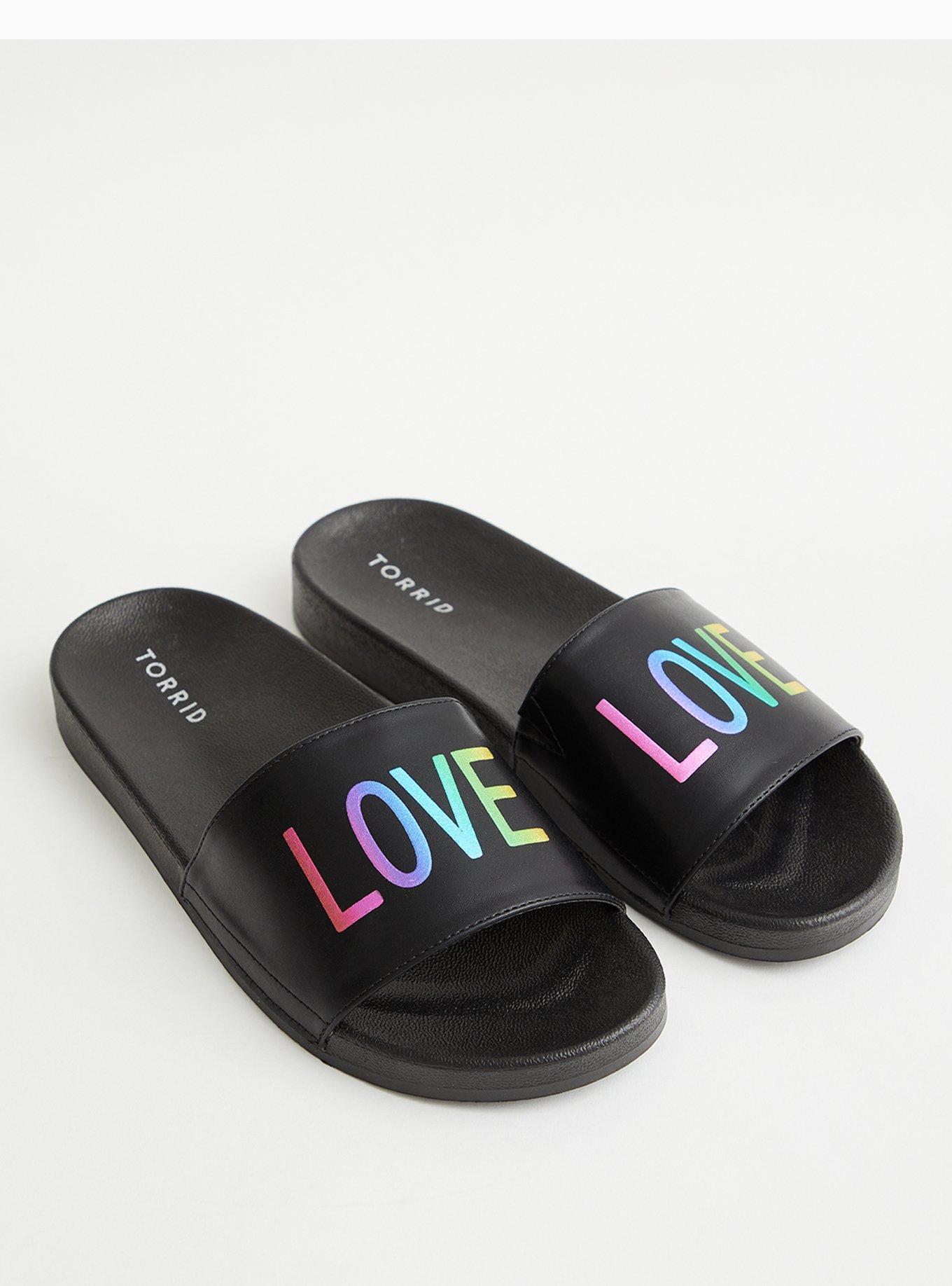 Plus Size Celebrate Love Black Faux Leather Slide (WW), BLACK, alternate
