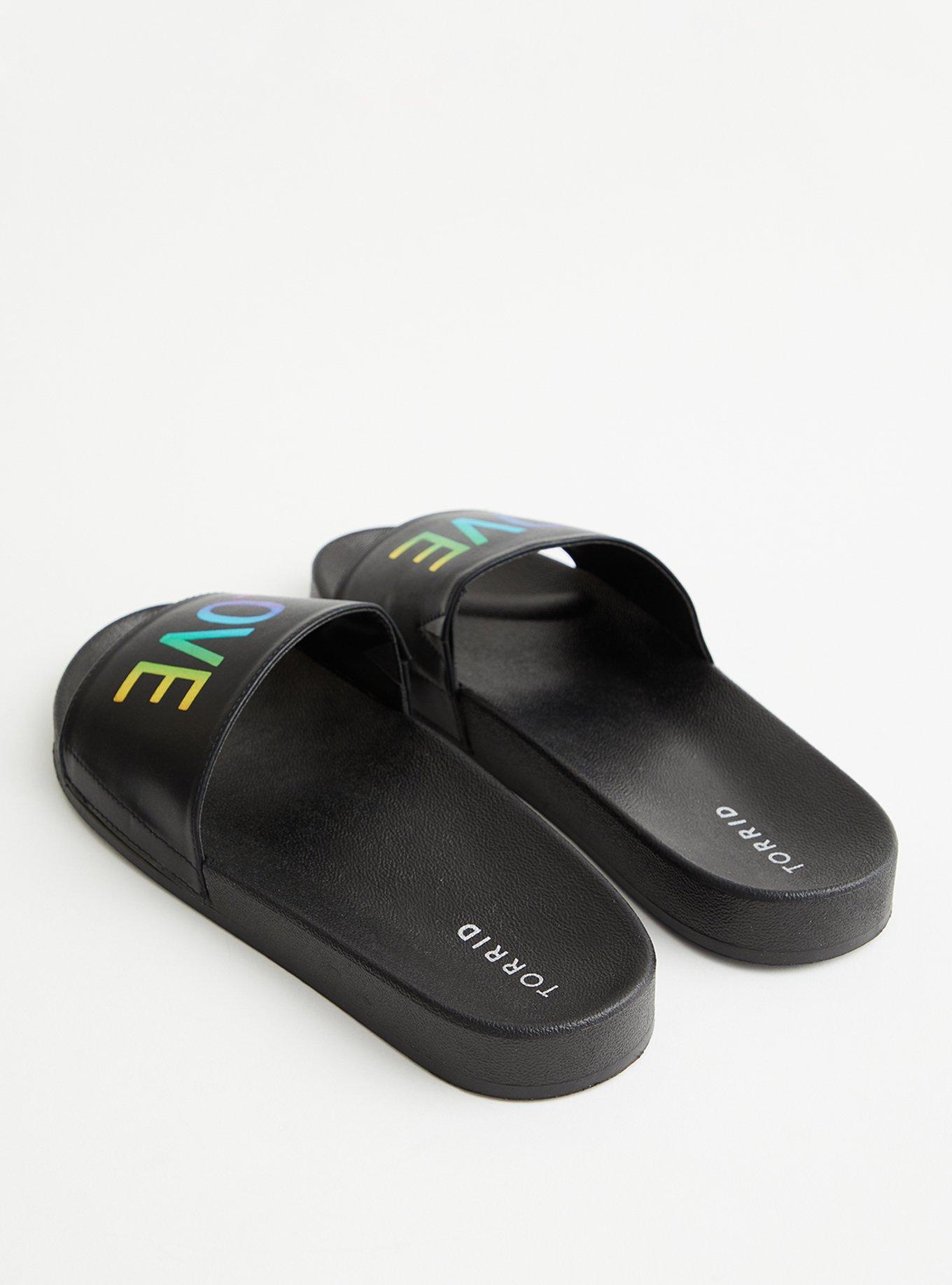 Plus Size Celebrate Love Black Faux Leather Slide (WW), BLACK, alternate