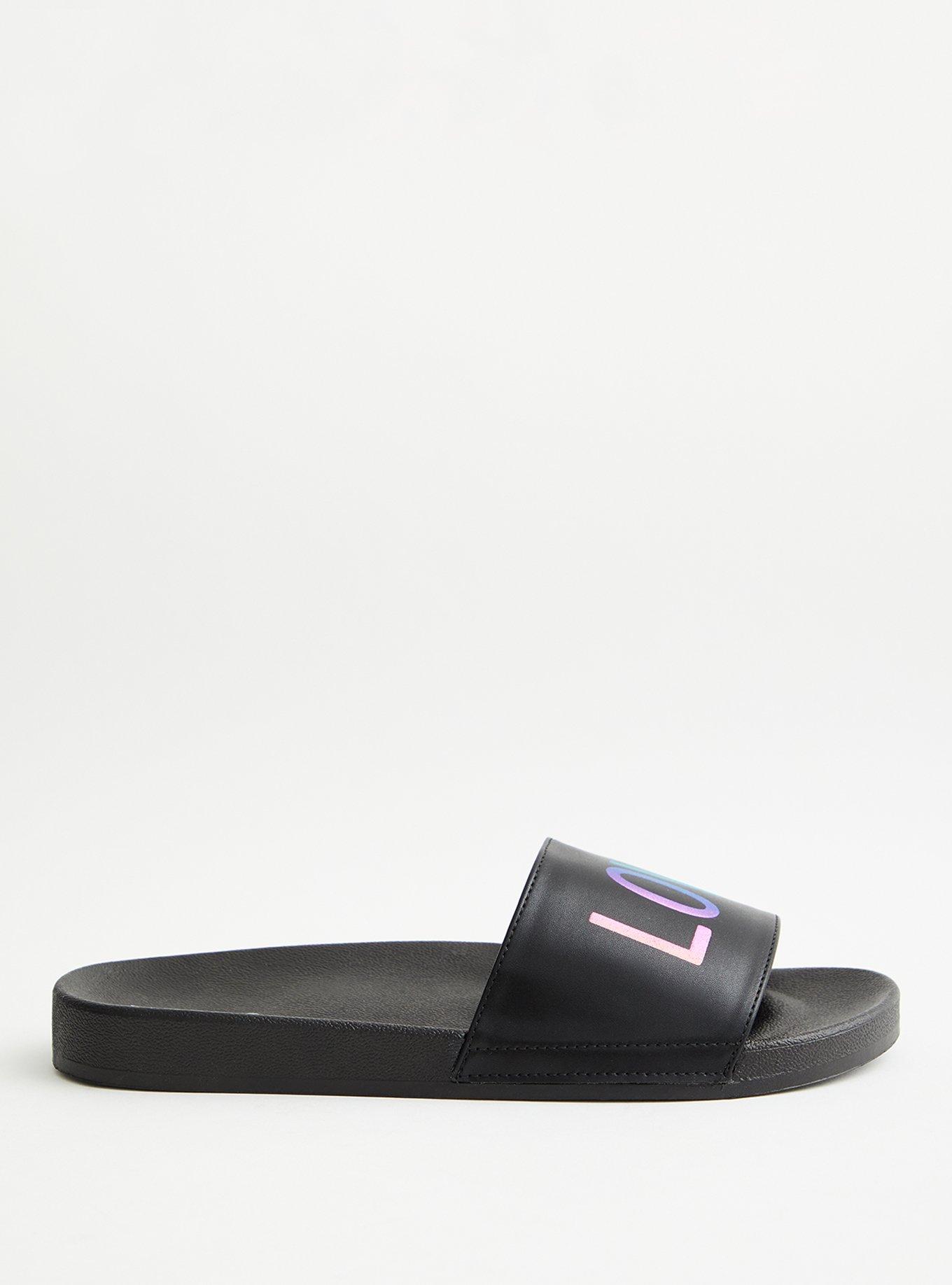 Plus Size Celebrate Love Black Faux Leather Slide (WW), BLACK, alternate