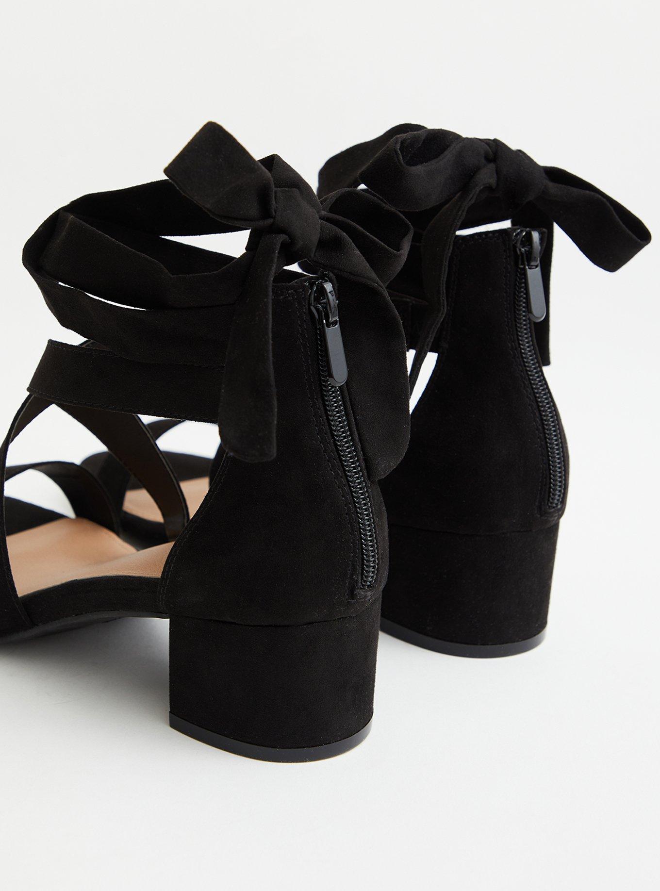 Black Lace-Up Block Heel (WW), BLACK, alternate