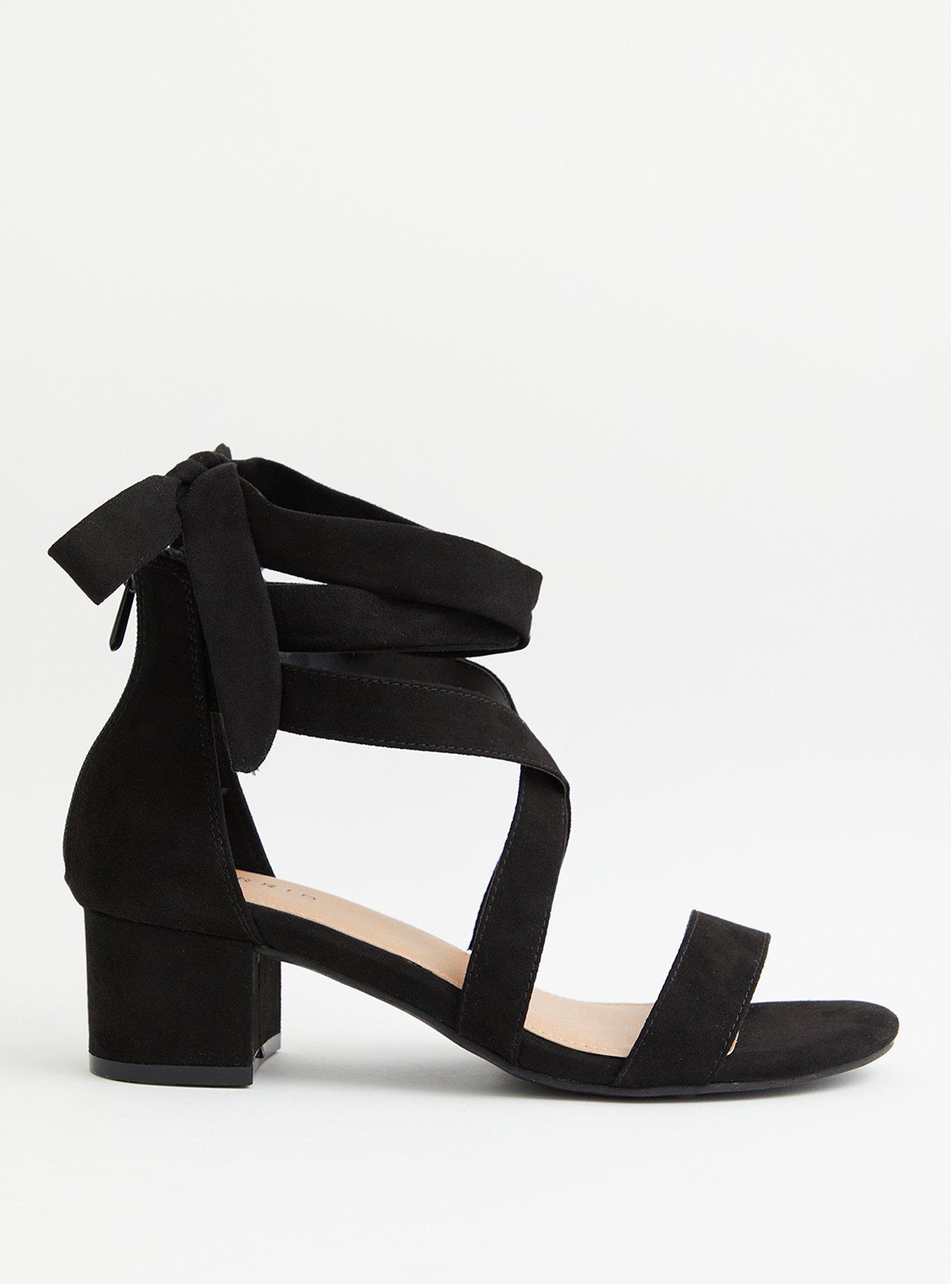 Black Lace-Up Block Heel (WW), BLACK, alternate