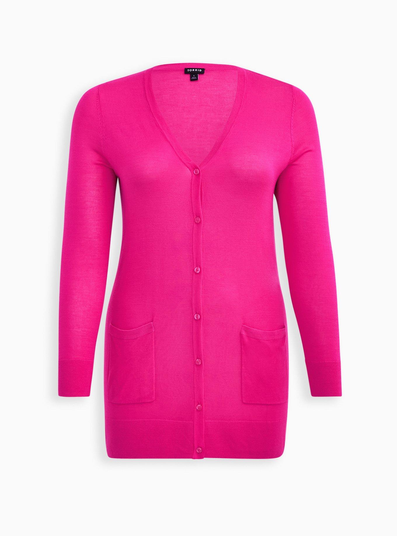 Boyfriend Cardigan Button-Front Sweater, NEON PINK, hi-res