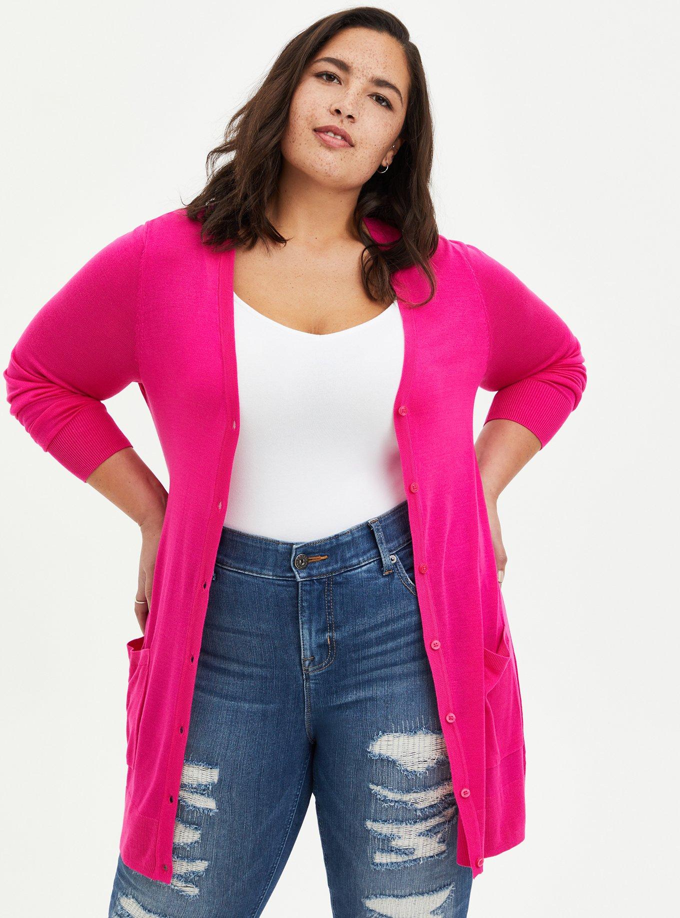 Hot pink cardigan sweater plus cheap size