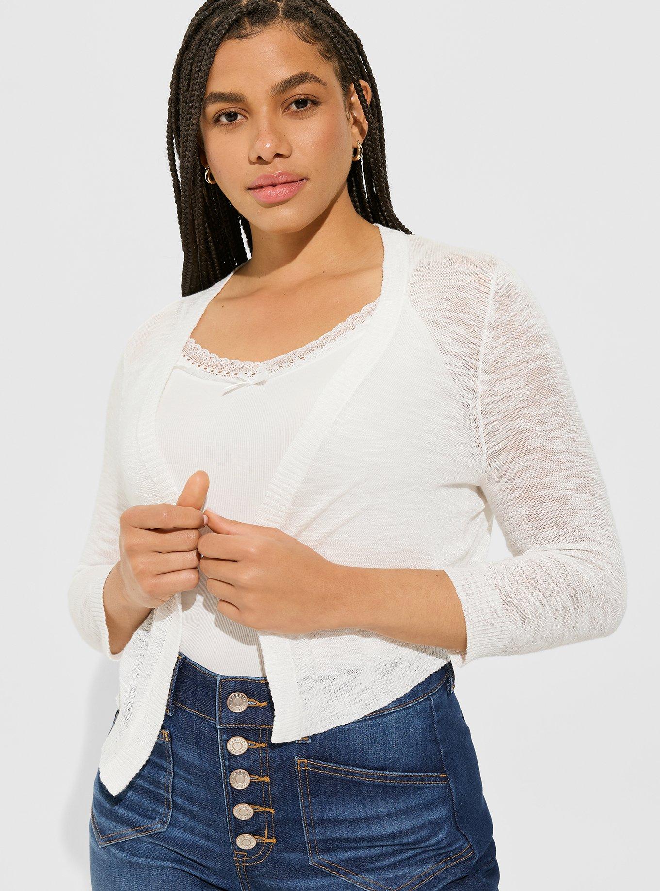 Plus Size Slub Shrug 3 4 Sleeve Cropped Sweater Torrid