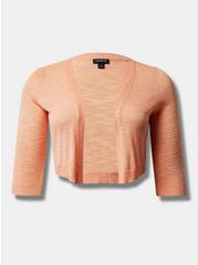 Plus Size Slub Shrug 3/4 Sleeve Cropped Sweater, PAPAYA PUNCH, hi-res