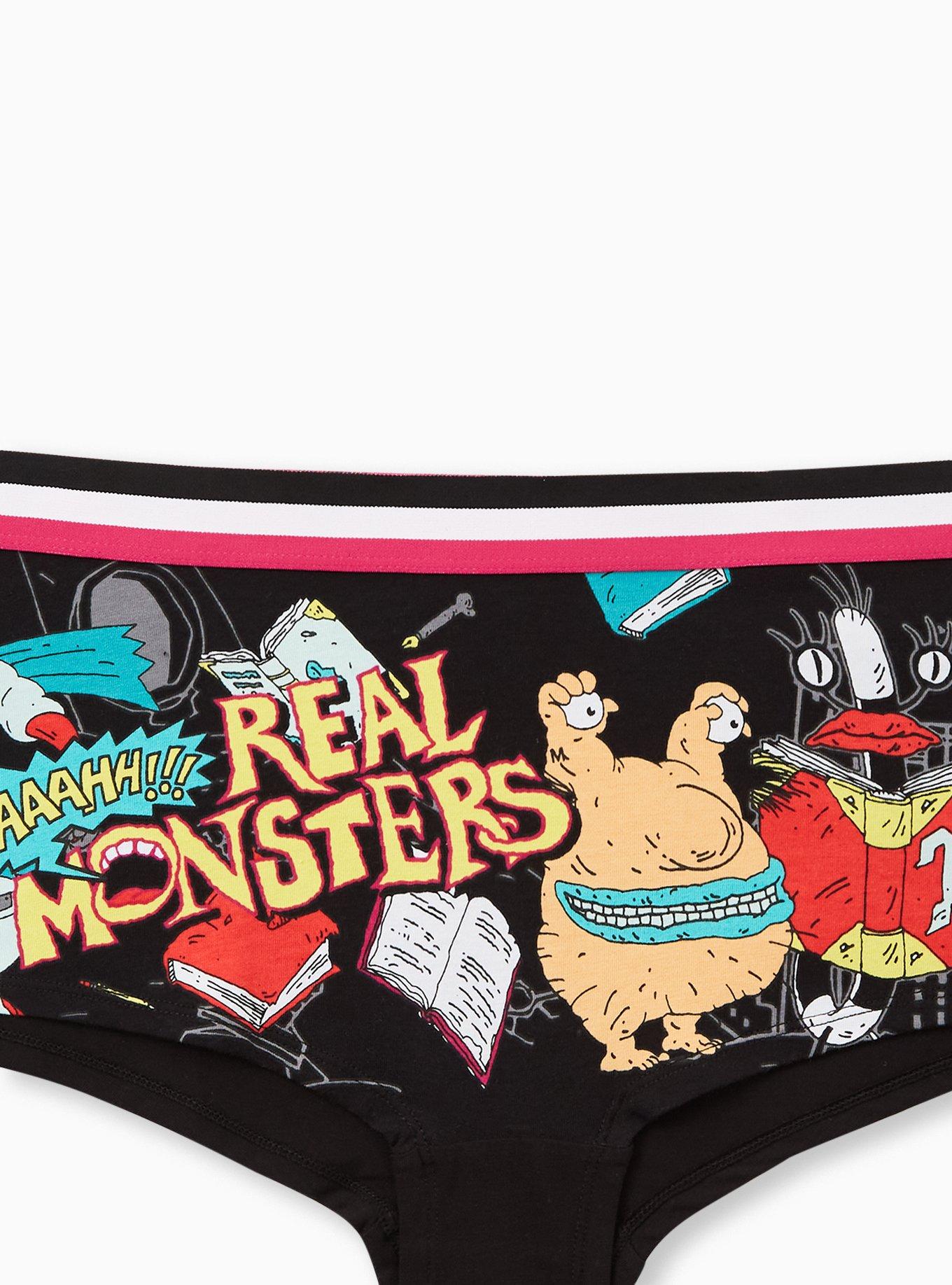 Plus Size Black Nickelodeon Real Monsters Cotton Boyshort Panty, MULTI, alternate
