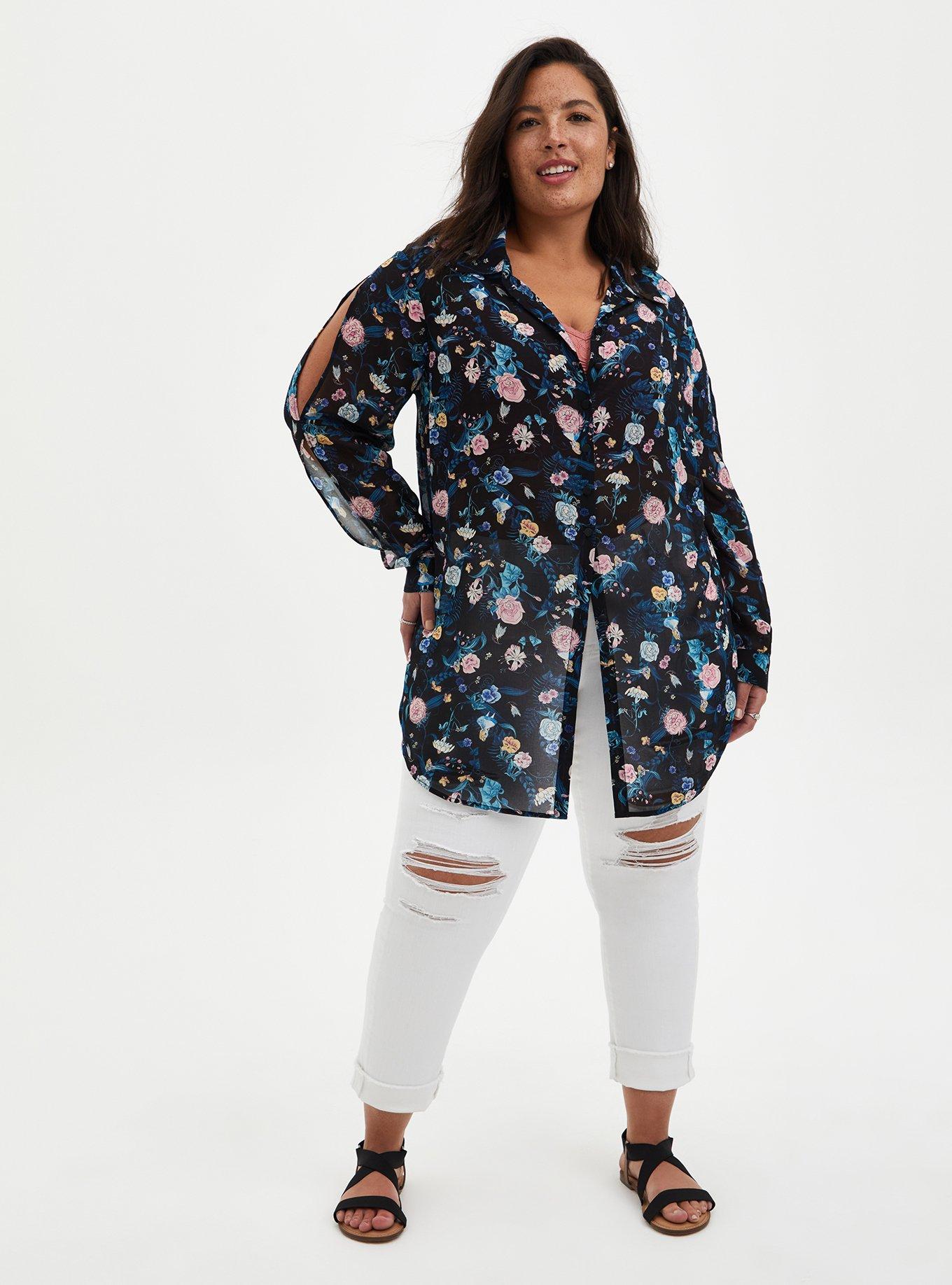 Plus Size Disney Alice In Wonderland Button Down Tunic, MULTI, alternate