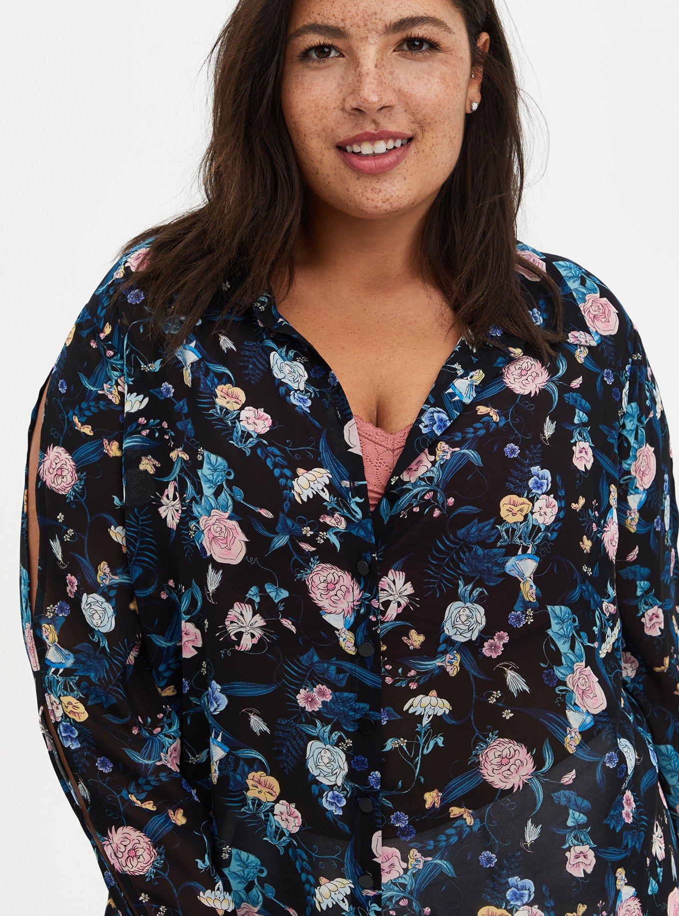 Plus Size Disney Alice In Wonderland Button Down Tunic, MULTI, alternate