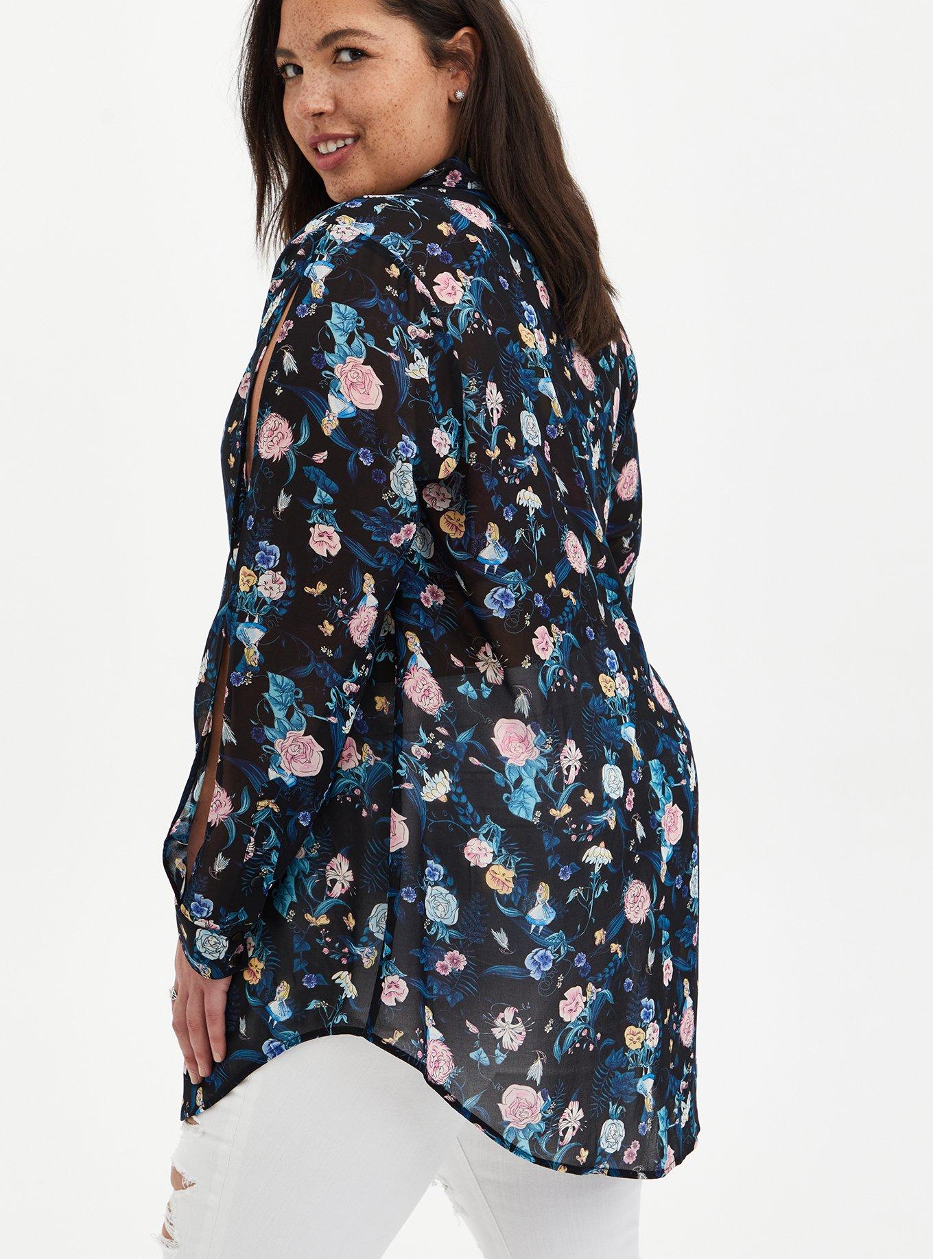 Plus Size Disney Alice In Wonderland Button Down Tunic, MULTI, alternate