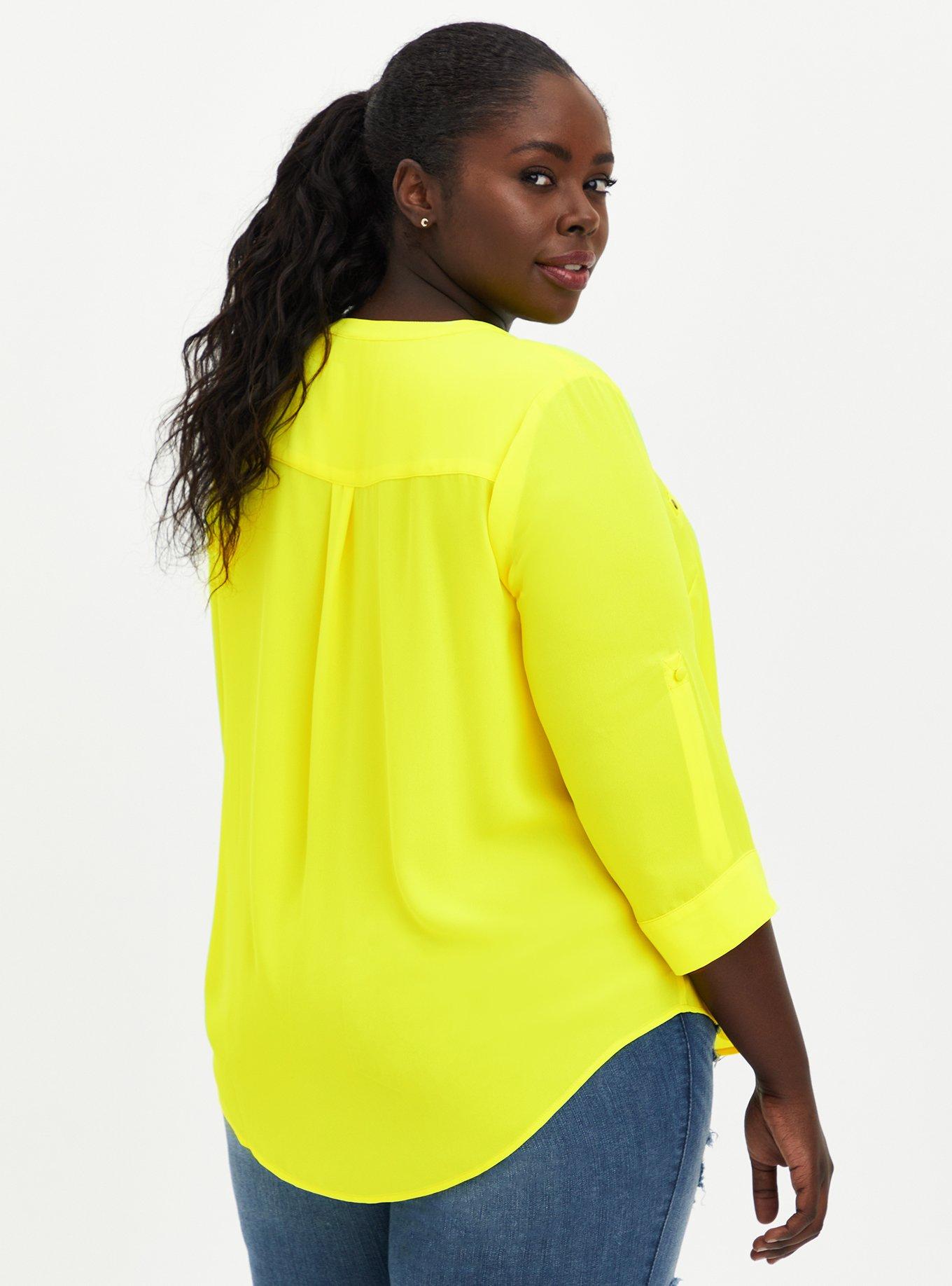 Harper Georgette Zip-Front 3/4 Sleeve Blouse, LIME, alternate