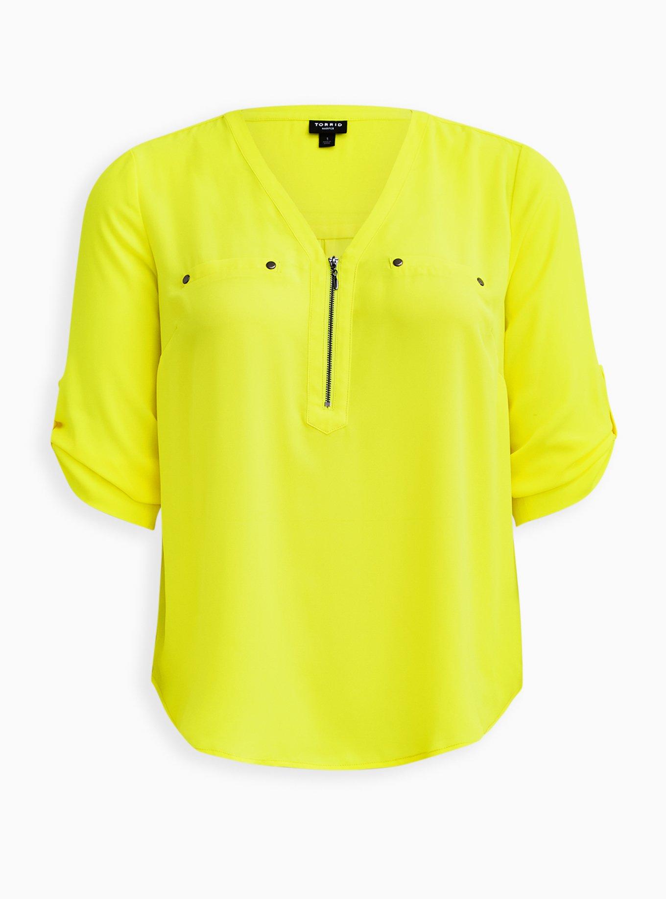 Harper Georgette Zip-Front 3/4 Sleeve Blouse, LIME, hi-res