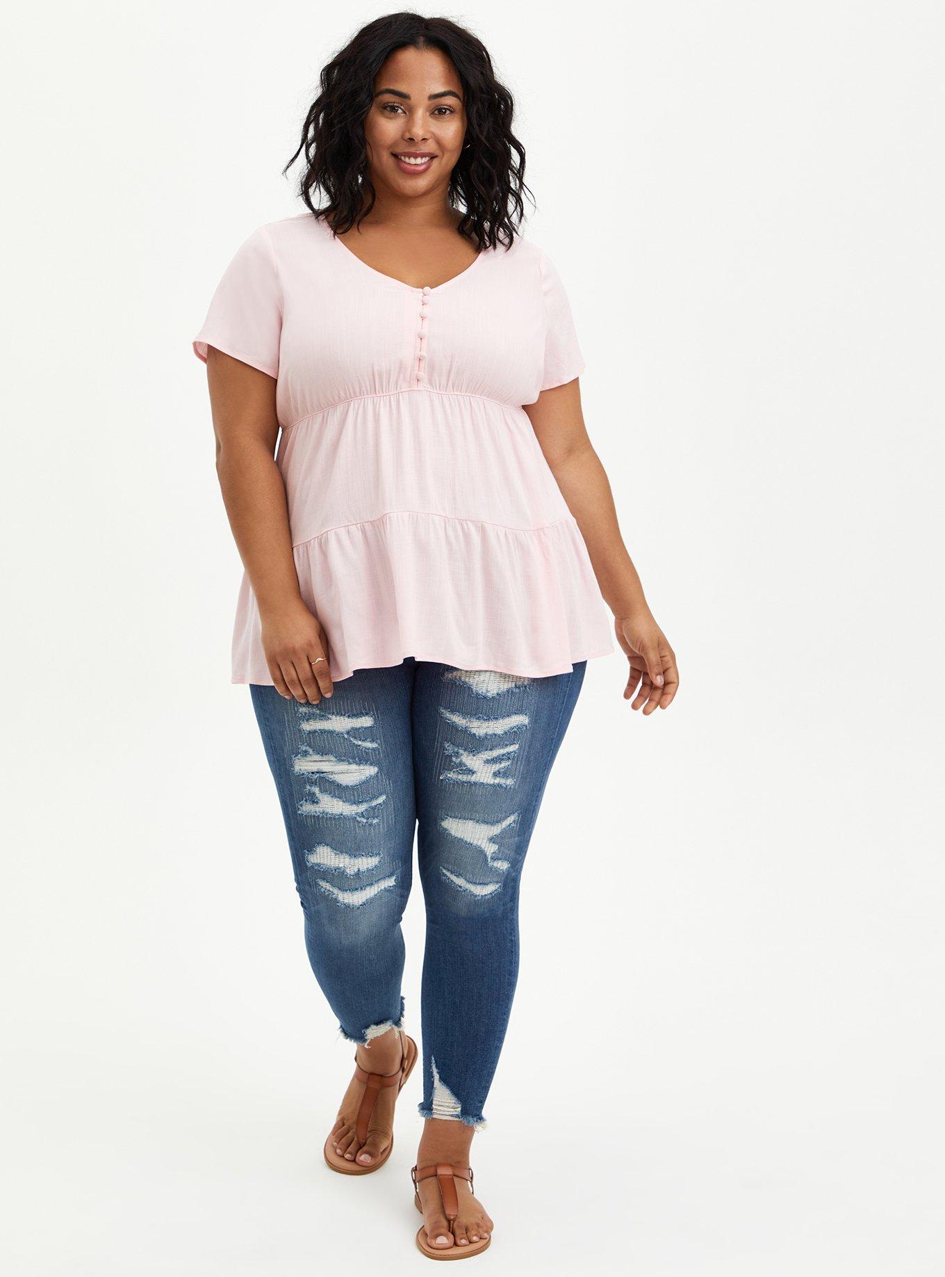 Rayon Slub Tiered Button-Front Top, ALMOND BLOSSOM, alternate