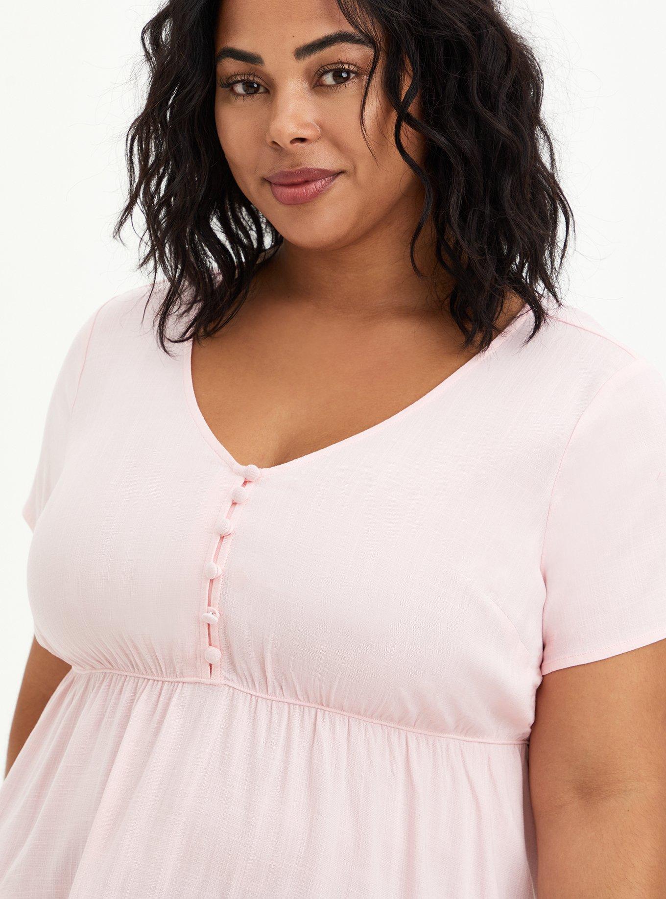 Rayon Slub Tiered Button-Front Top, ALMOND BLOSSOM, alternate