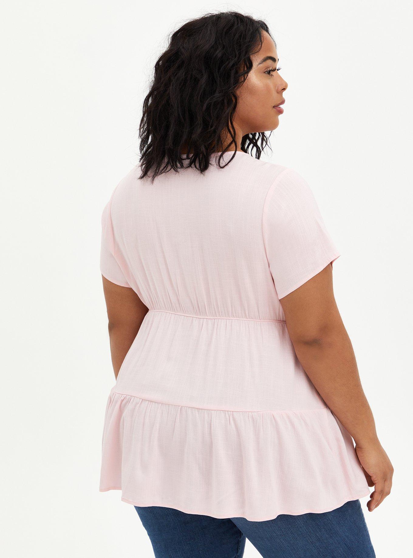 Rayon Slub Tiered Button-Front Top, ALMOND BLOSSOM, alternate