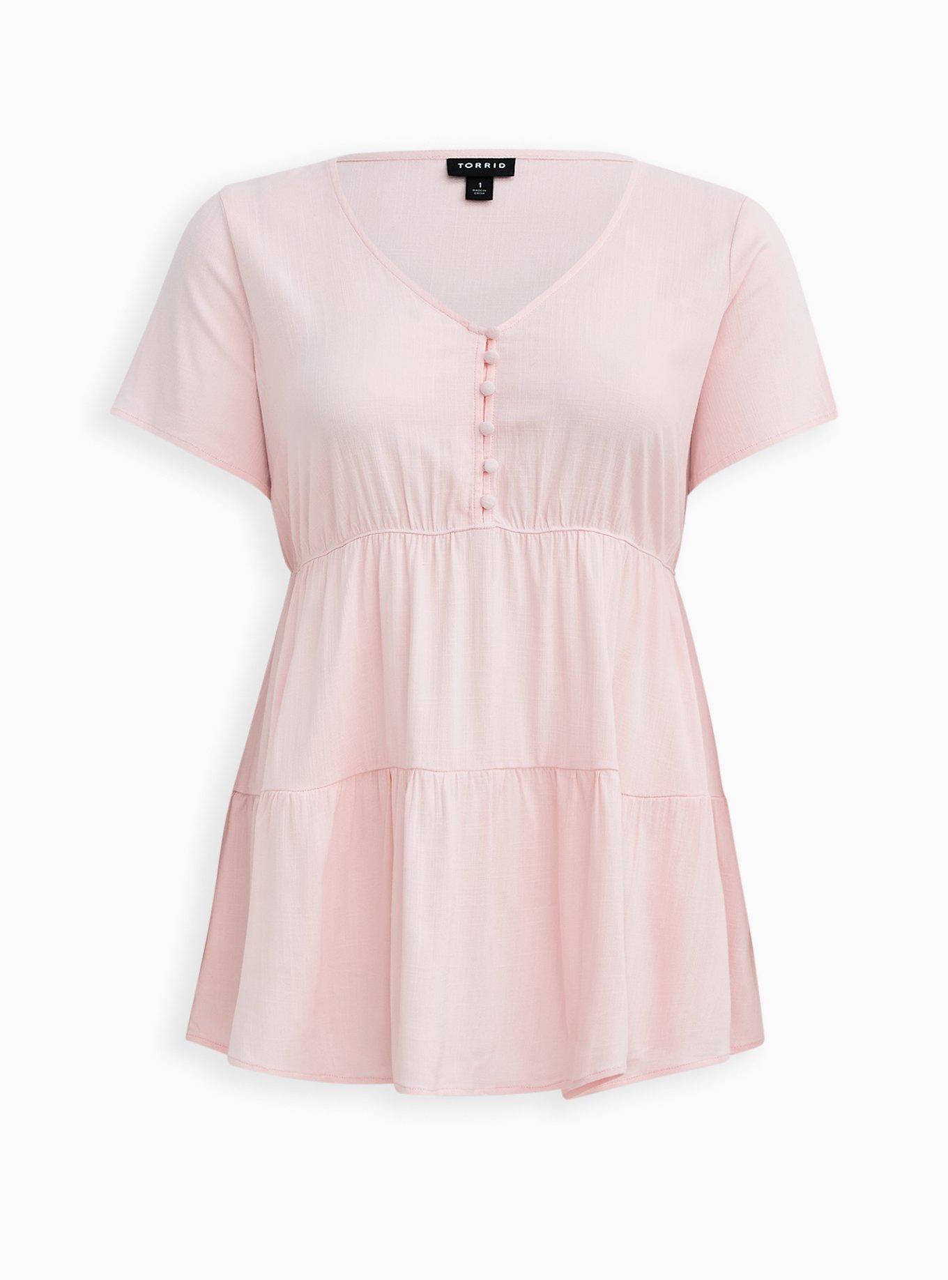 Rayon Slub Tiered Button-Front Top, ALMOND BLOSSOM, hi-res