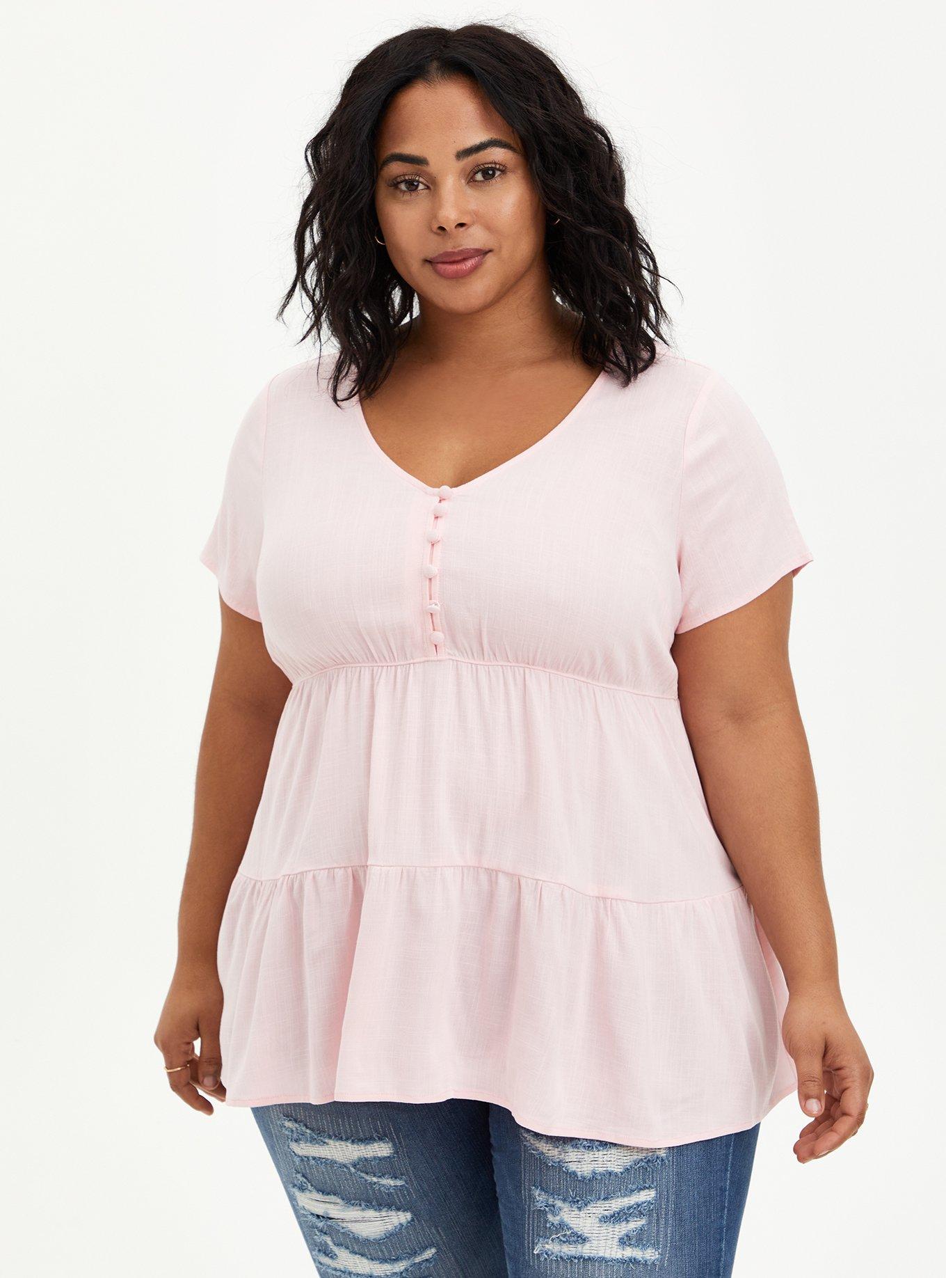 Rayon Slub Tiered Button-Front Top, ALMOND BLOSSOM, hi-res