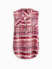 Harper Rayon Slub Pullover Sleeveless Top, PLAID RED, hi-res