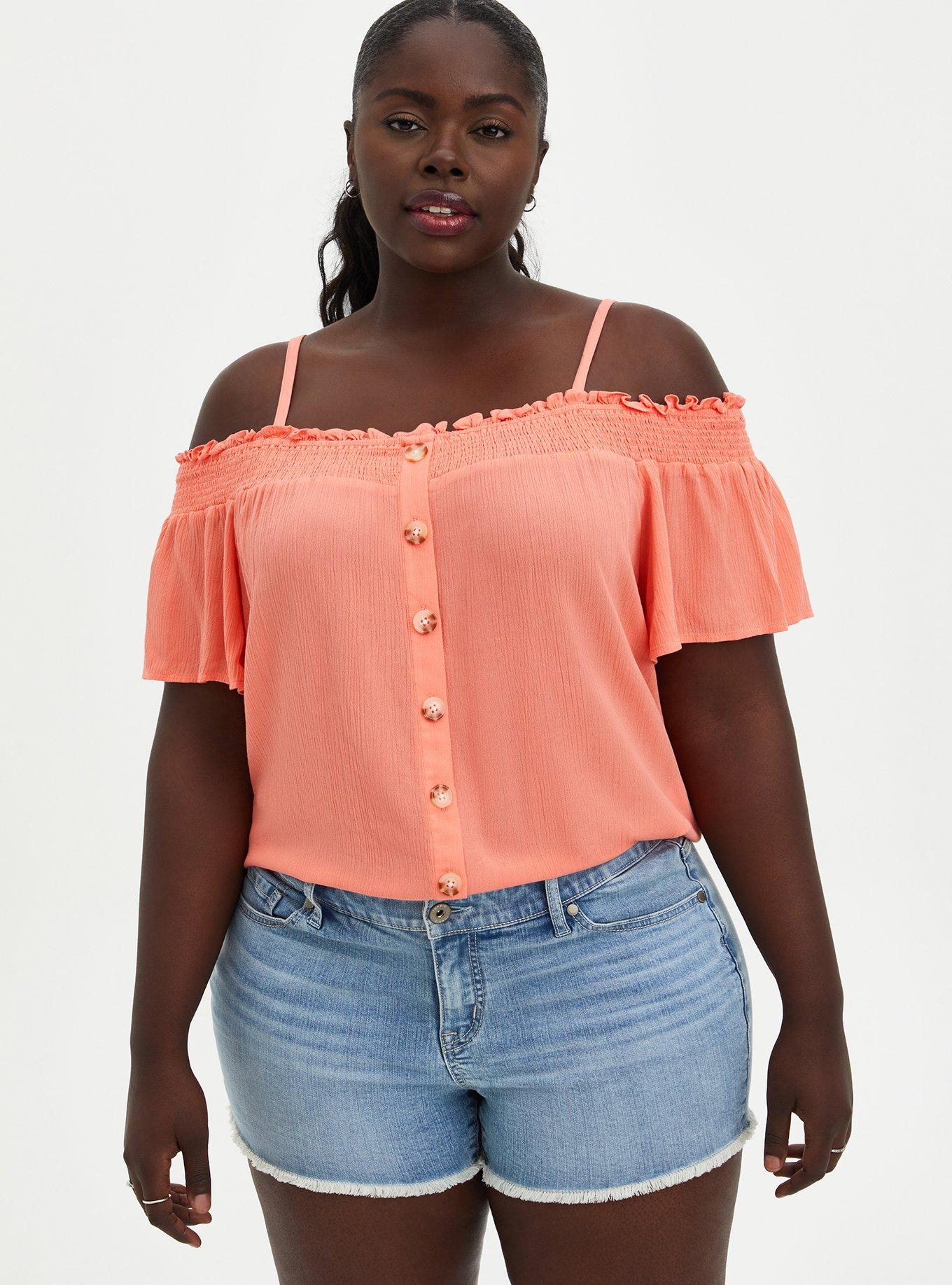 Smocked cold shoulder top on sale