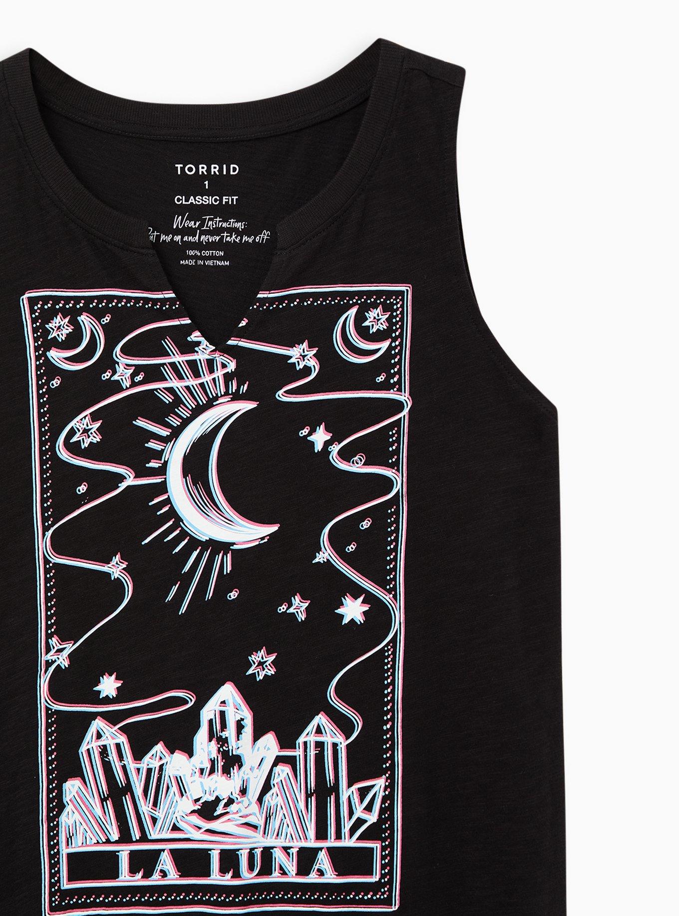 Plus Size Luna Tarot Black Split Neck Classic Tank, DEEP BLACK, alternate
