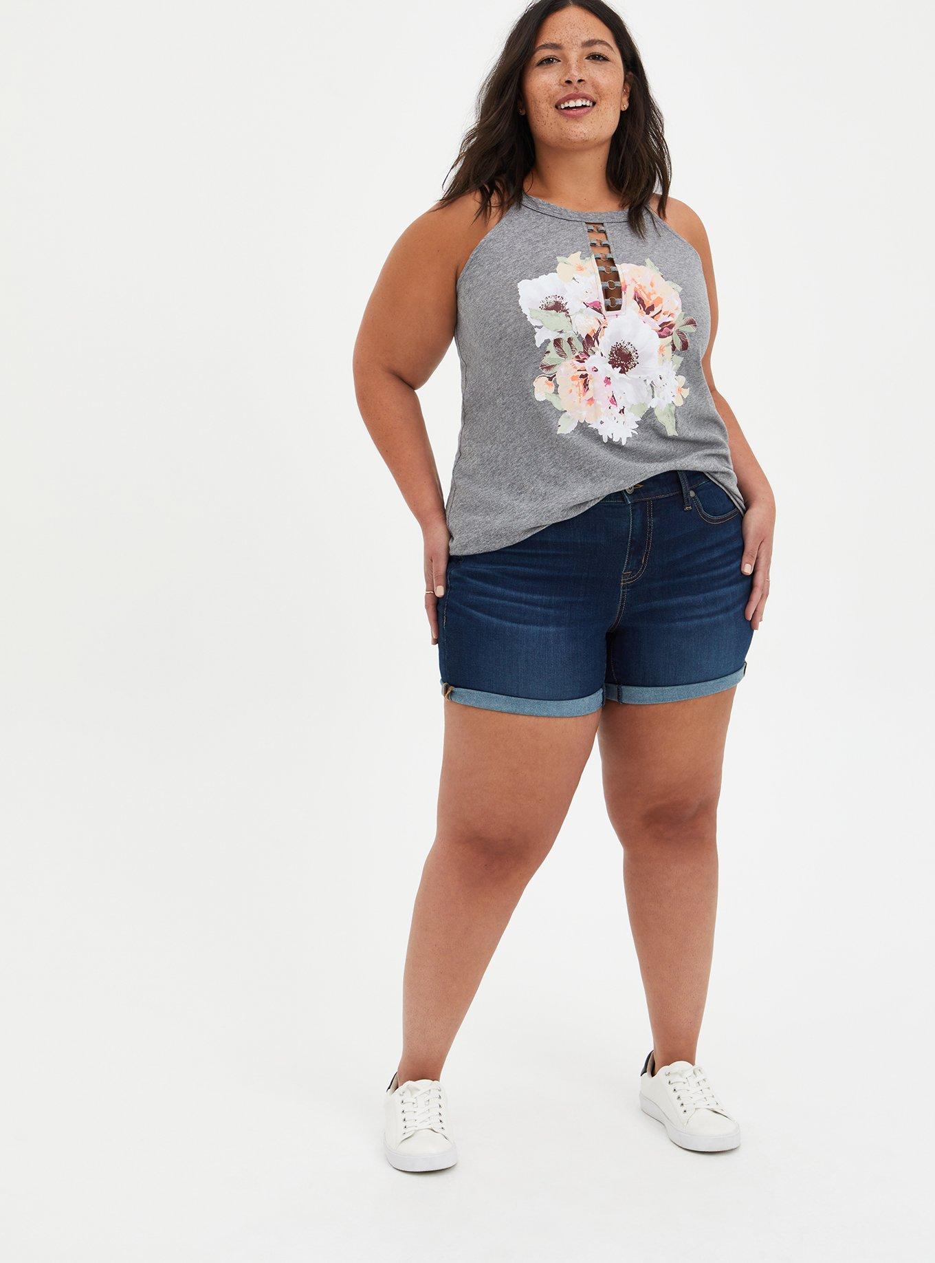 Plus Size - Grey Floral O-Ring Slim Fit Tank - Torrid