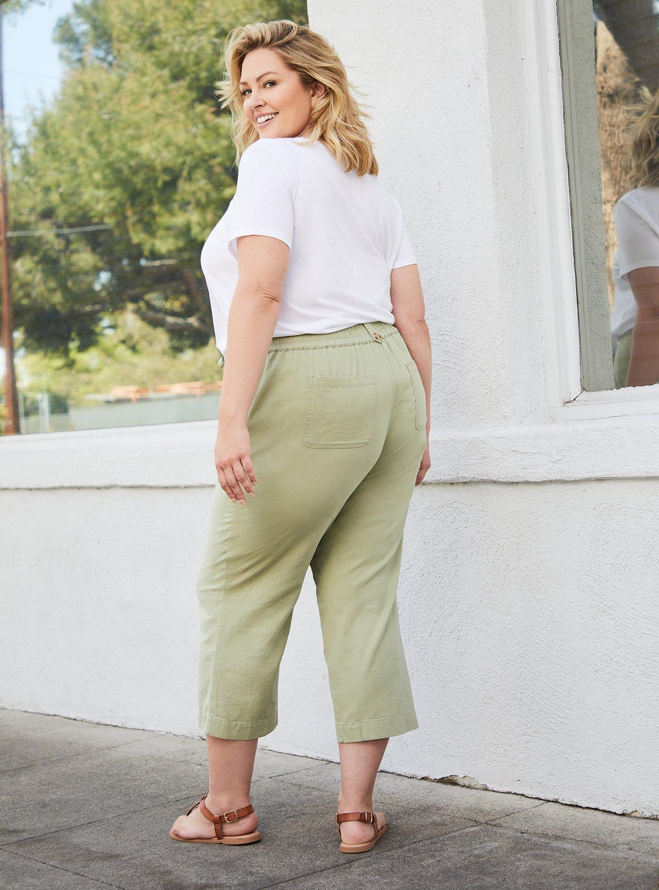 Green Utility Linen Crop Wide Leg Pant, TEA, alternate