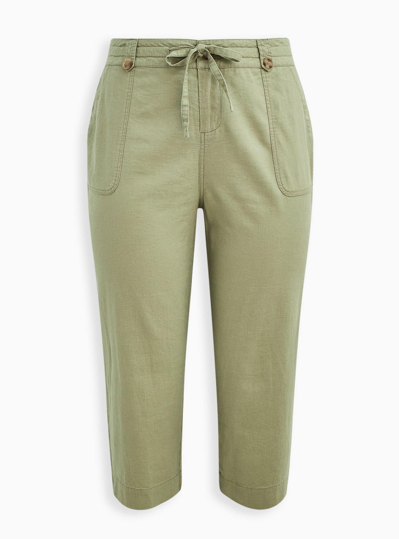 Green Utility Linen Crop Wide Leg Pant, TEA, hi-res