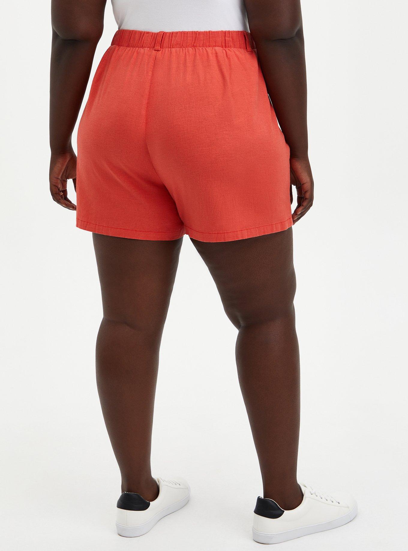 Red Button Fly Linen Short, RED, alternate