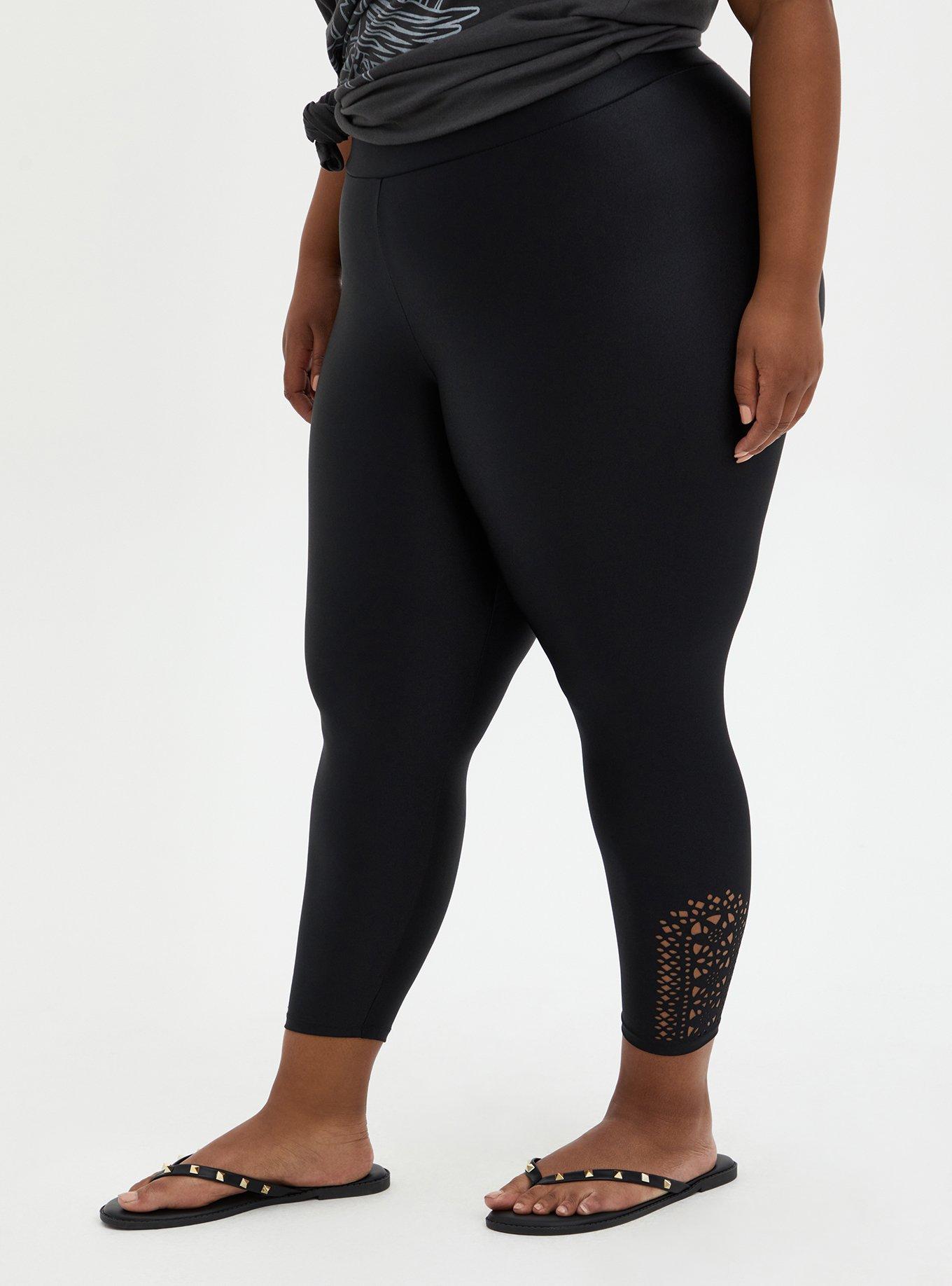 Plus Size Crop Legging Cutout Side Detail - Liquid Black, BLACK, alternate