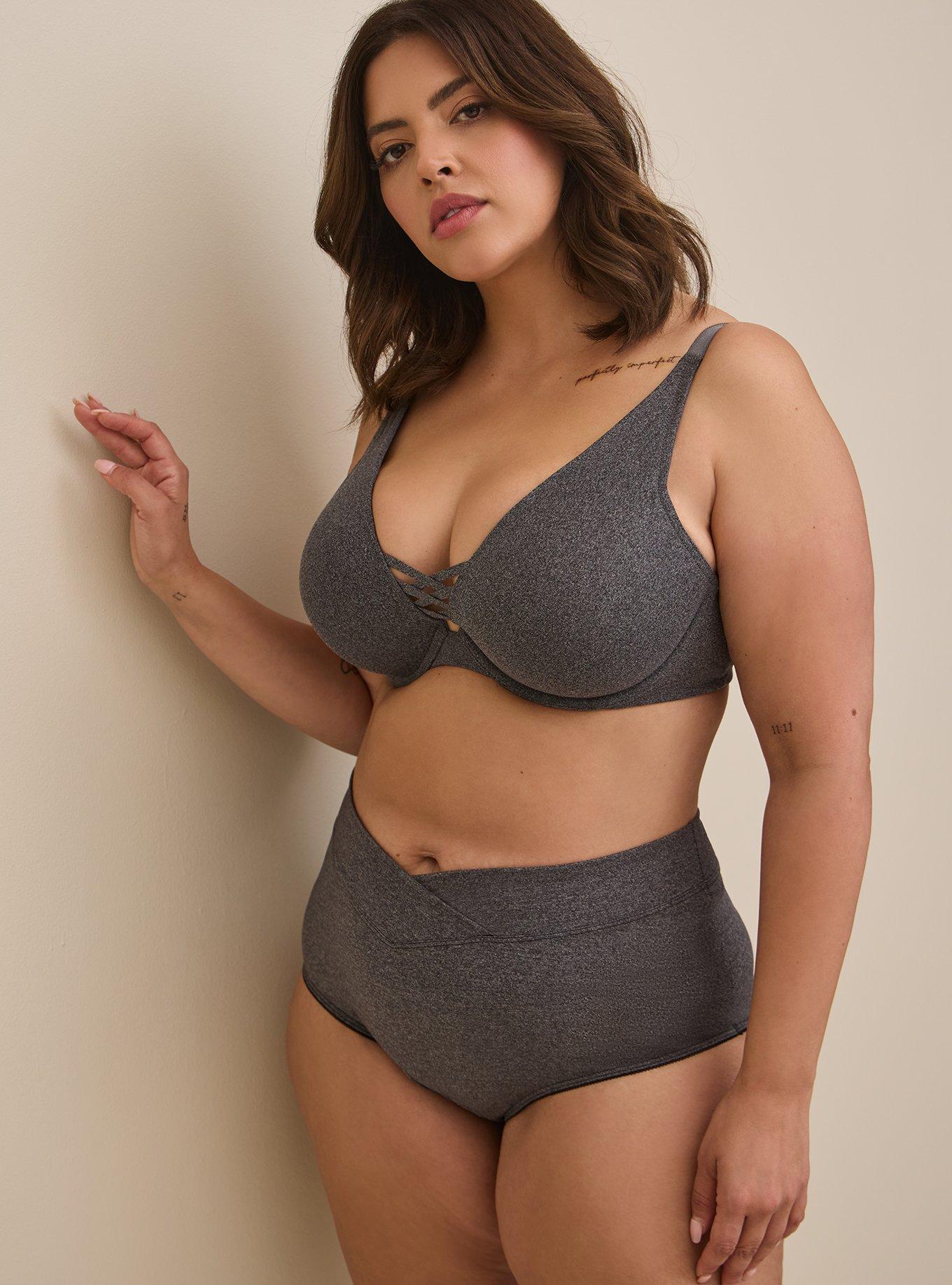 Plus Size XO Plunge Push-Up Bra, CHARCOAL HEATHER, alternate
