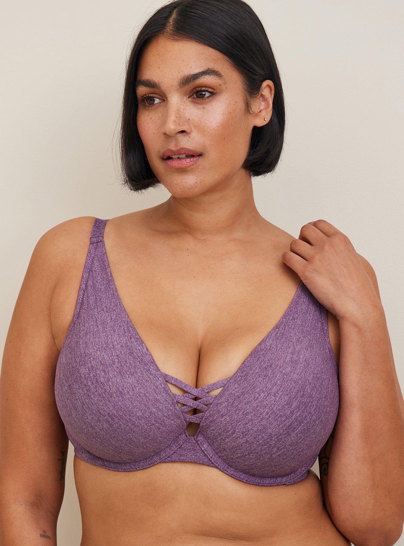 Women Front Closure Lace Bra, Wireless Plus Size Elastic Push Up Comfort  Bra, Hide Fat Full, Coverage for Best Support (Color : Purple, Size 