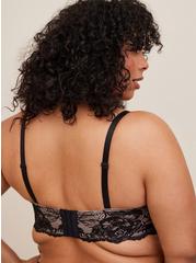 Plus Size Strapless Push-Up Floral Lace Straight Back Bra, RICH BLACK, alternate