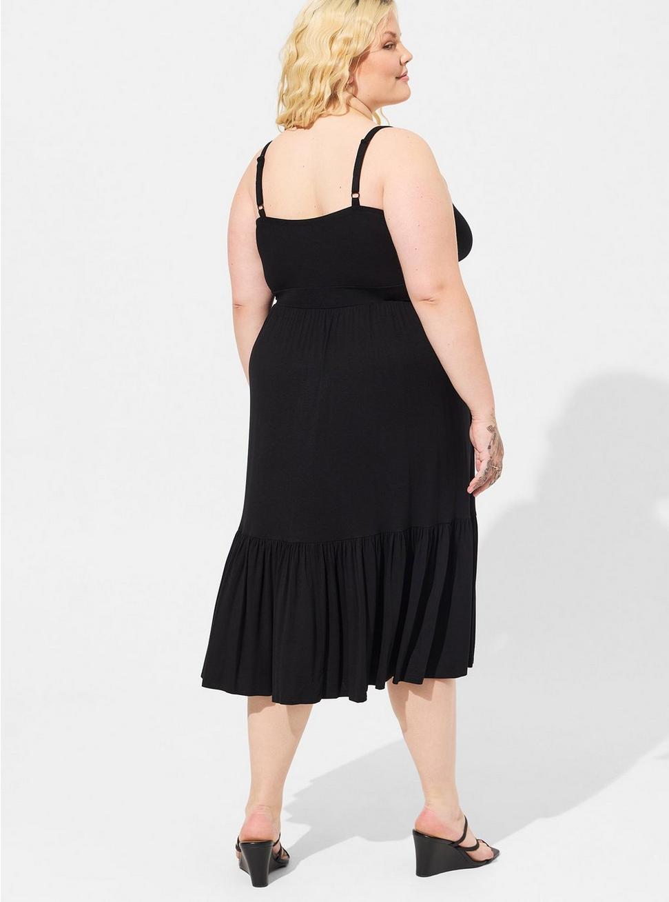 Plus Size Midi Super Soft Tiered Dress, DEEP BLACK, alternate