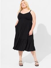 Plus Size Midi Super Soft Tiered Dress, DEEP BLACK, hi-res