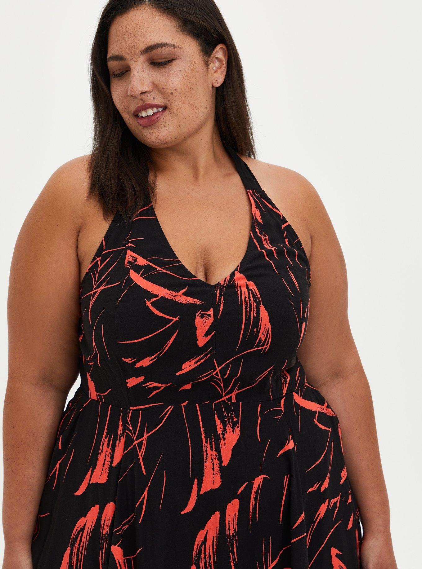 Halter Skater Mini Dress - Challis Black Leaf, LEAVES BLACK, alternate