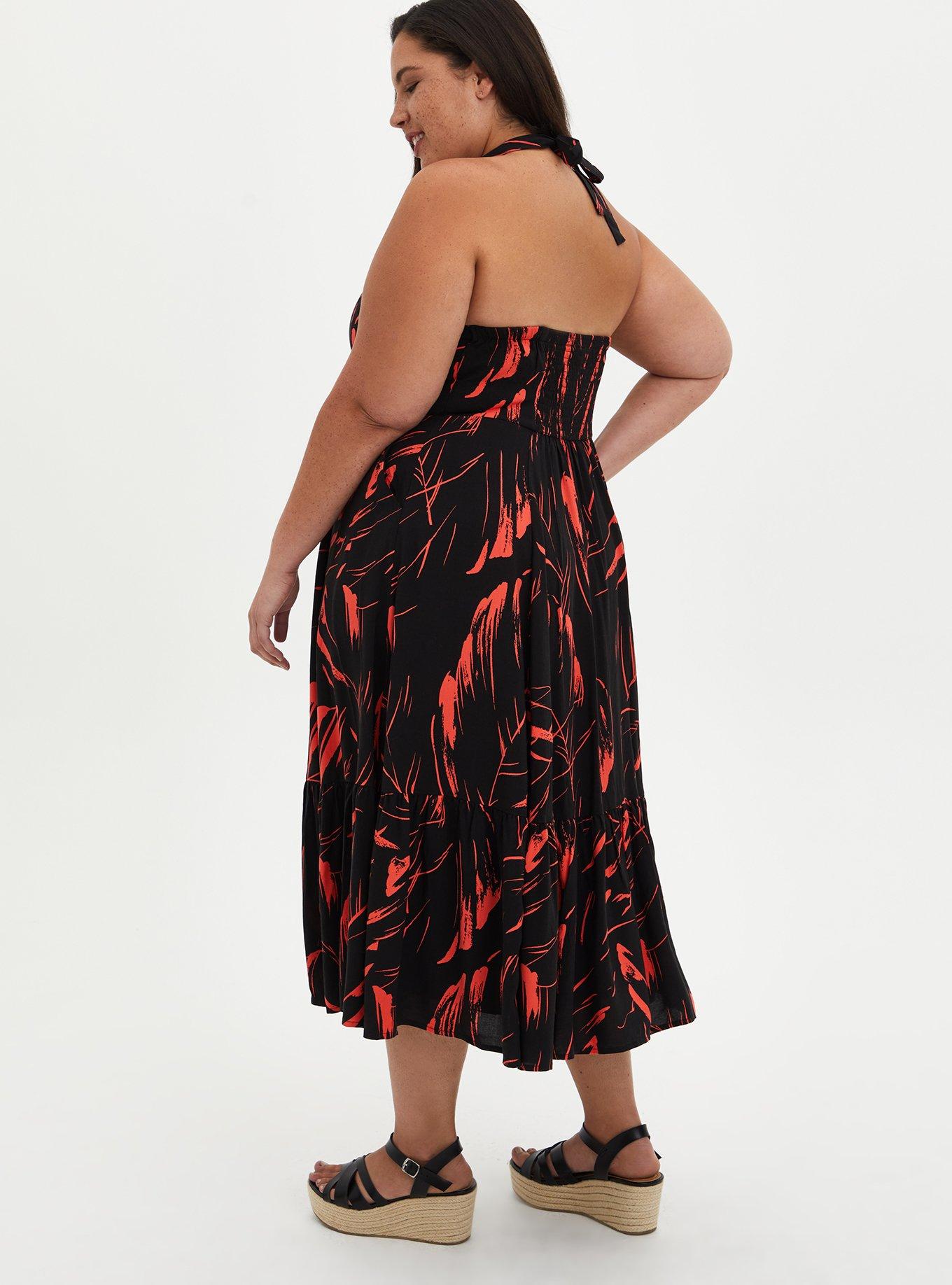 Halter Skater Mini Dress - Challis Black Leaf, LEAVES BLACK, alternate