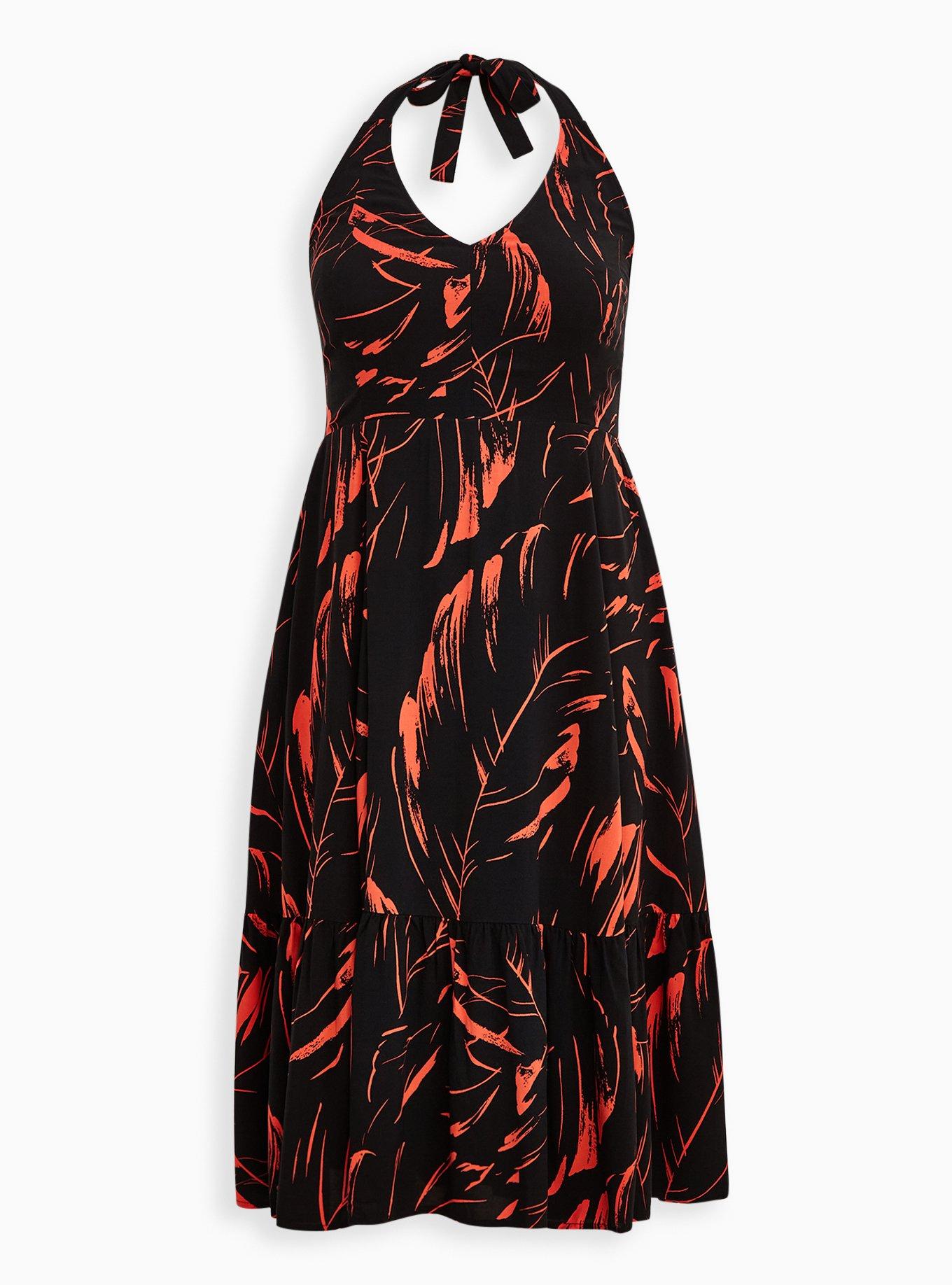 Halter Skater Mini Dress - Challis Black Leaf, LEAVES BLACK, hi-res